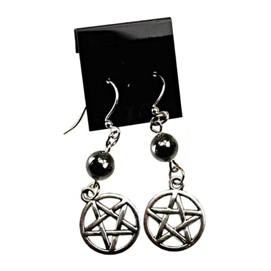 Hematite Pentagram Earrings - 