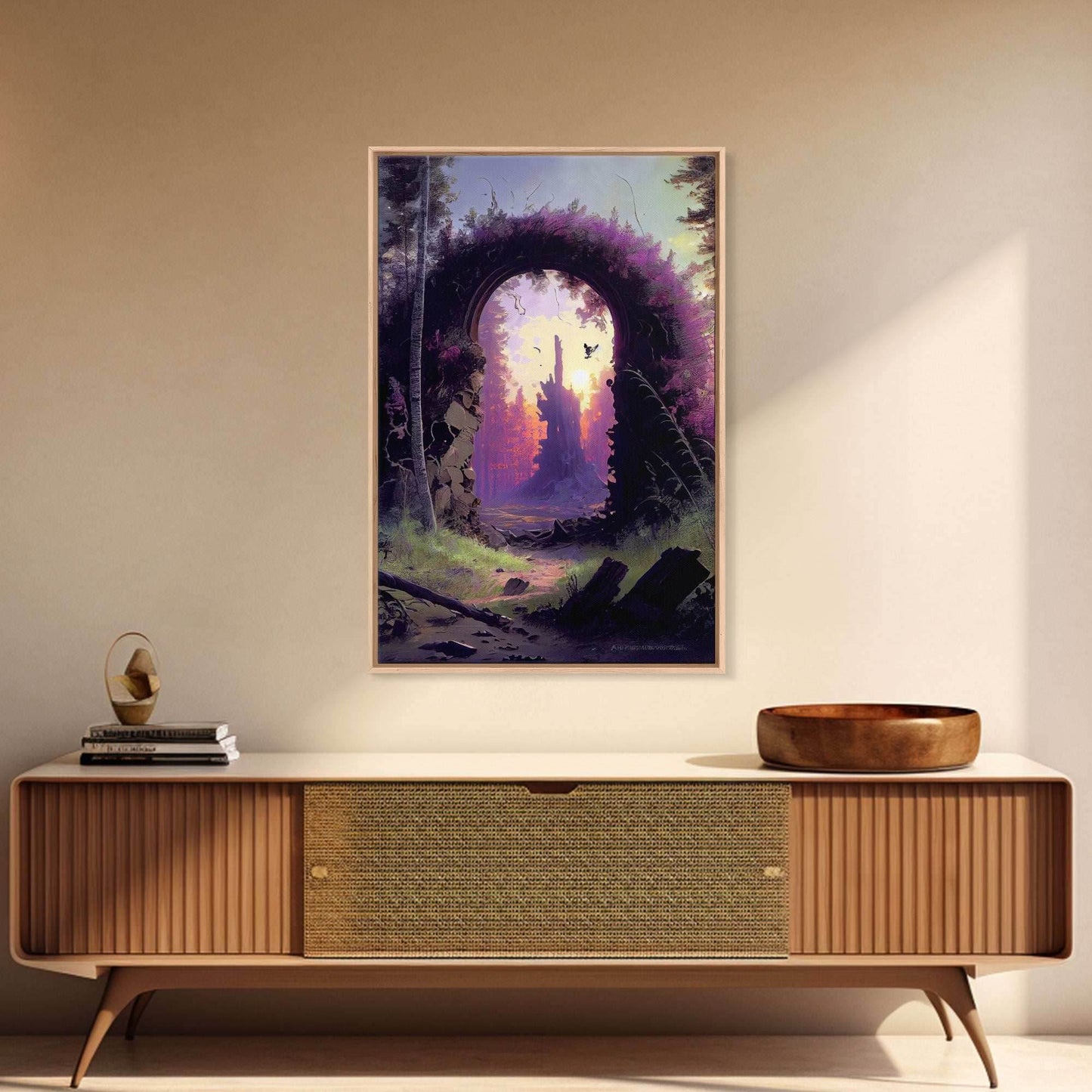 Portal to another world, purple fantasy art, watercolor, RPG concept art, framed canvas print - 8x12 Inches / Gallery Wrap Canvas - Ready To Hang