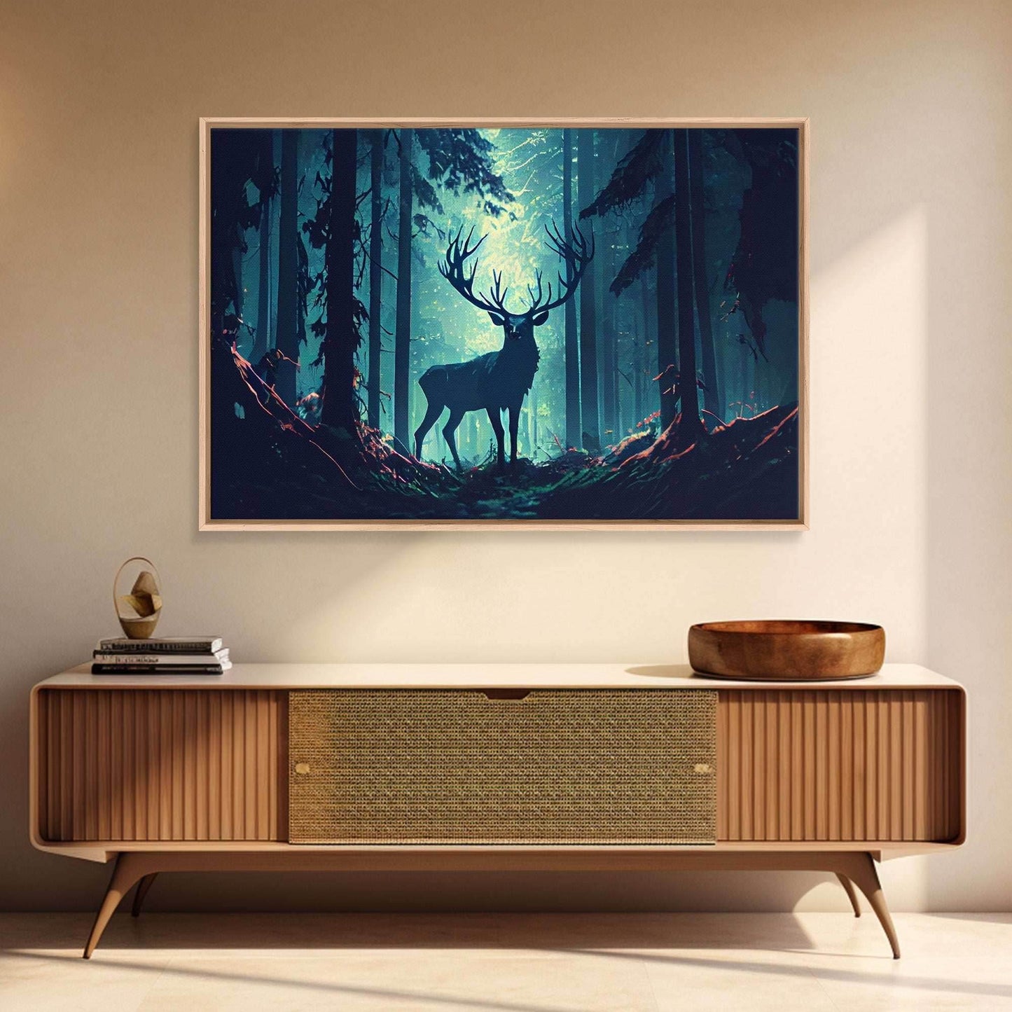 Mythical stag in the forest, fantasy art, framed canvas print, mythical creatures - 8x12 Inches / Gallery Wrap Canvas - Ready To Hang