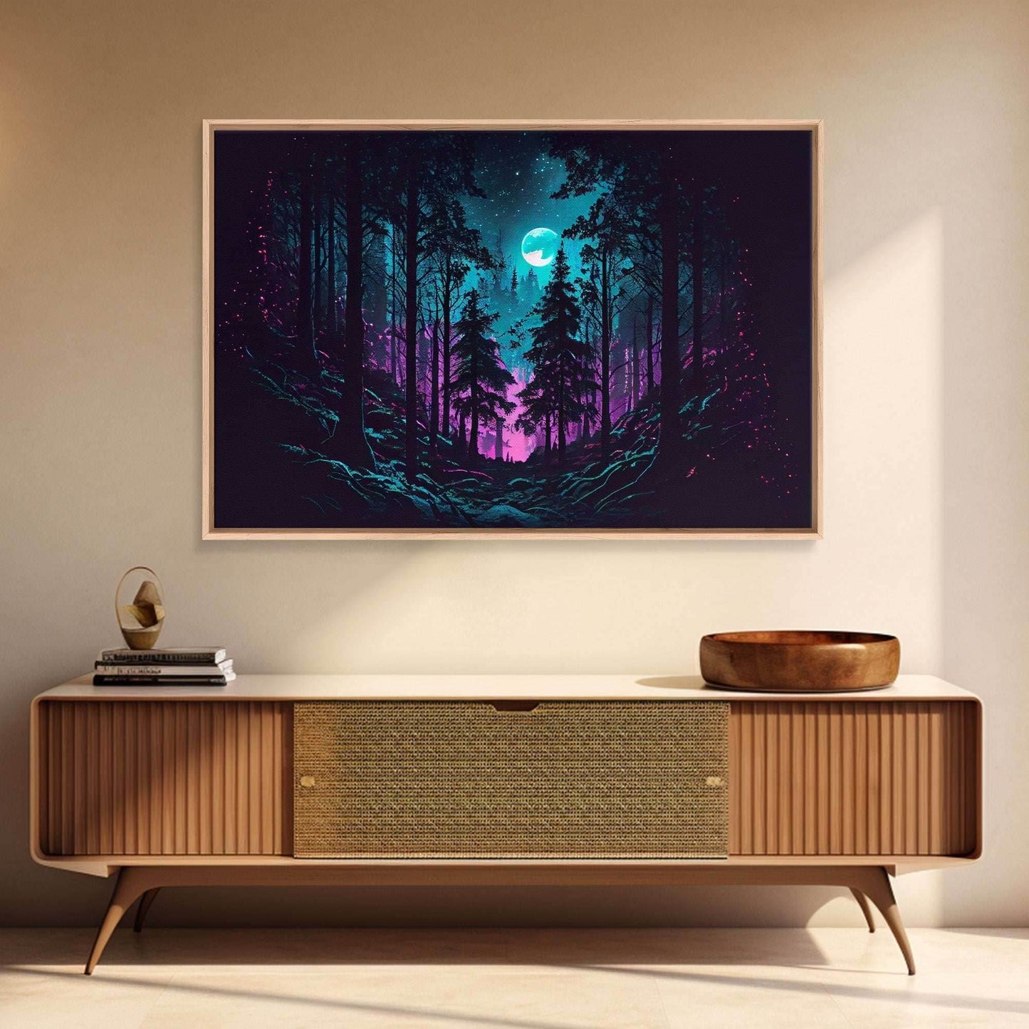 Turquoise and violet fantasy forest, aesthetic, framed canvas print - 8x12 Inches / Gallery Wrap Canvas - Ready To Hang
