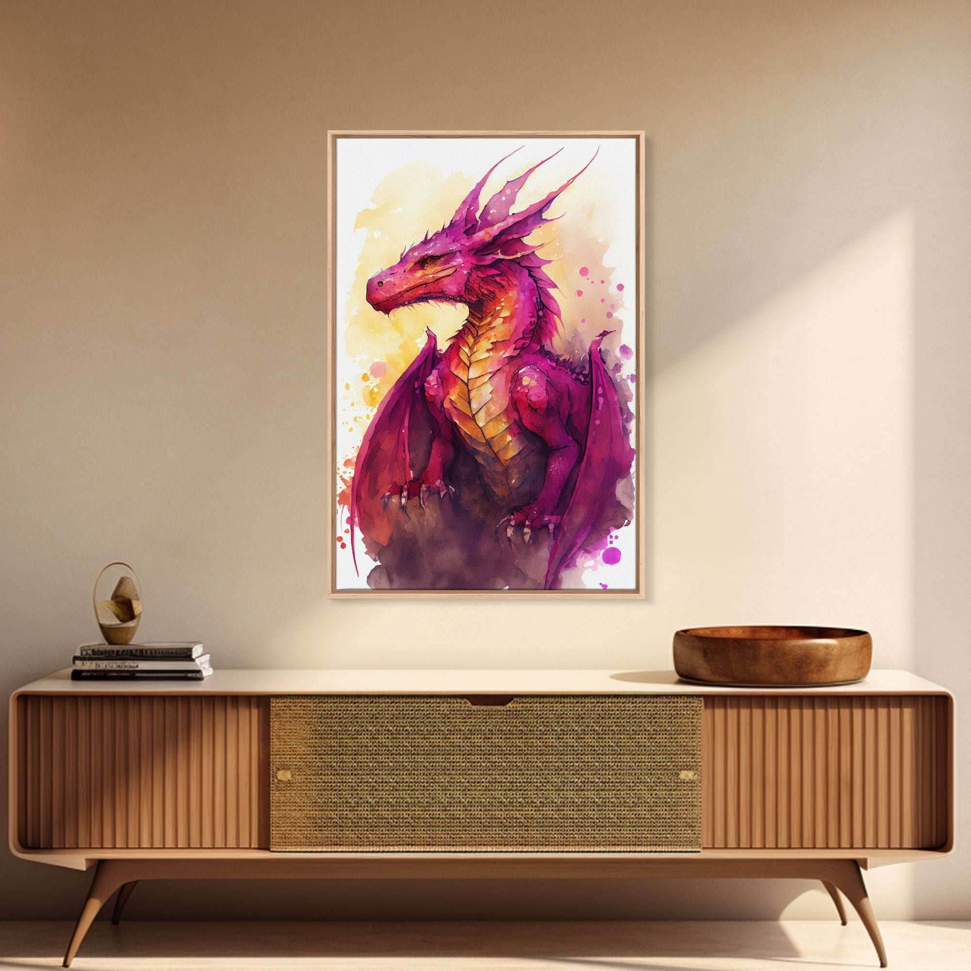 Magenta Purple Watercolor Dragon Fantasy Fine Art Print, Wall Decor, Wall Poster, Wall Art Print - 8x12 Inches / Gallery Wrap Canvas - Ready To Hang
