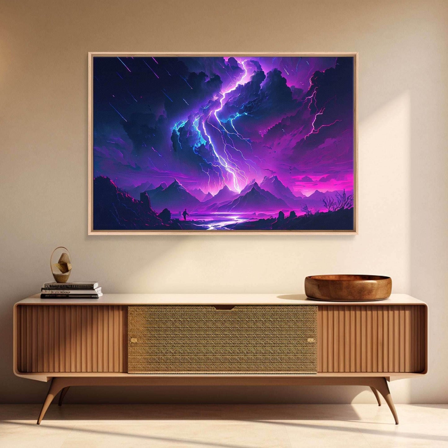 The Lightning Storm, framed canvas print, synthwave style fantasy art - 8x12 Inches / Gallery Wrap Canvas - Ready To Hang