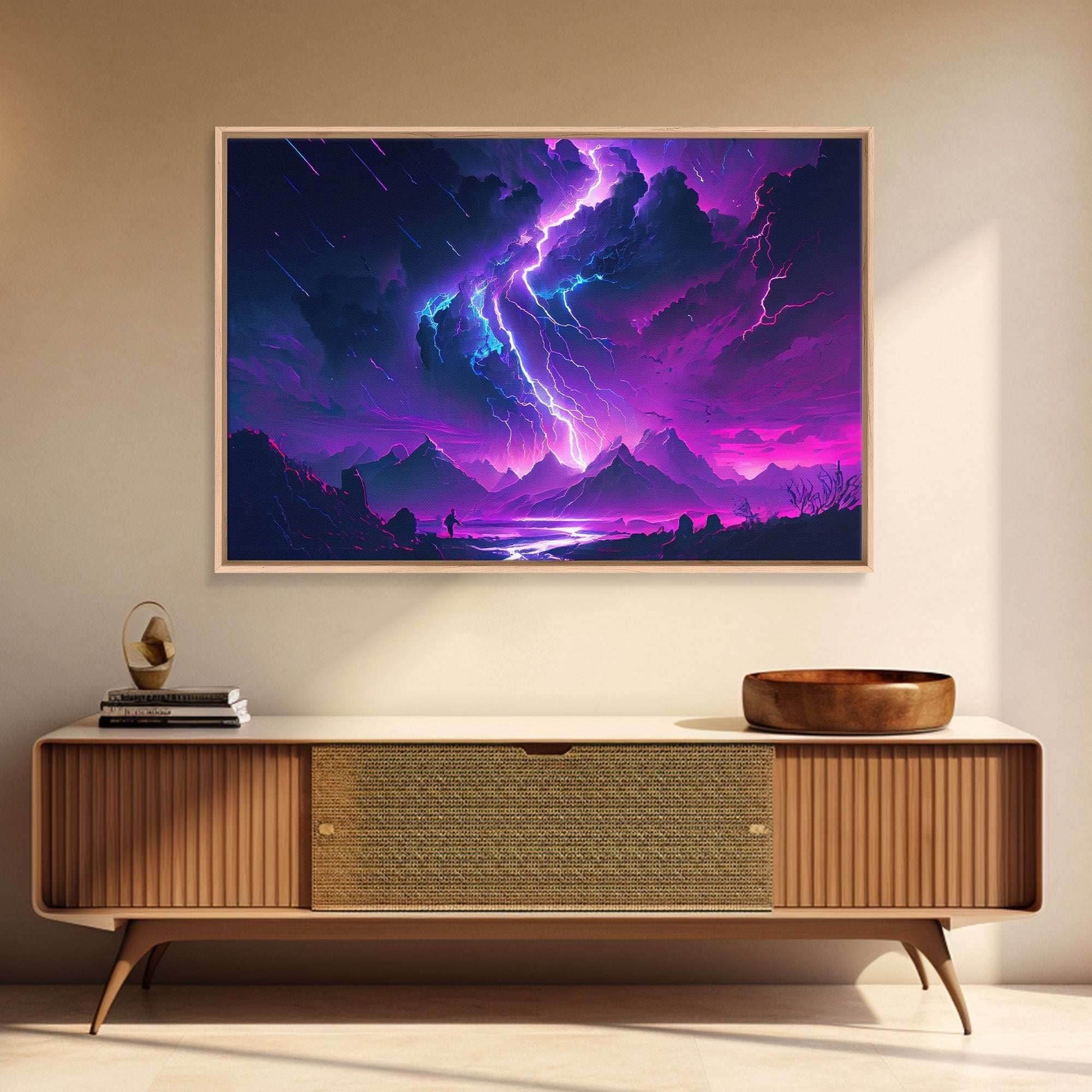 The Lightning Storm, framed canvas print, synthwave style fantasy art - 8x12 Inches / Gallery Wrap Canvas - Ready To Hang