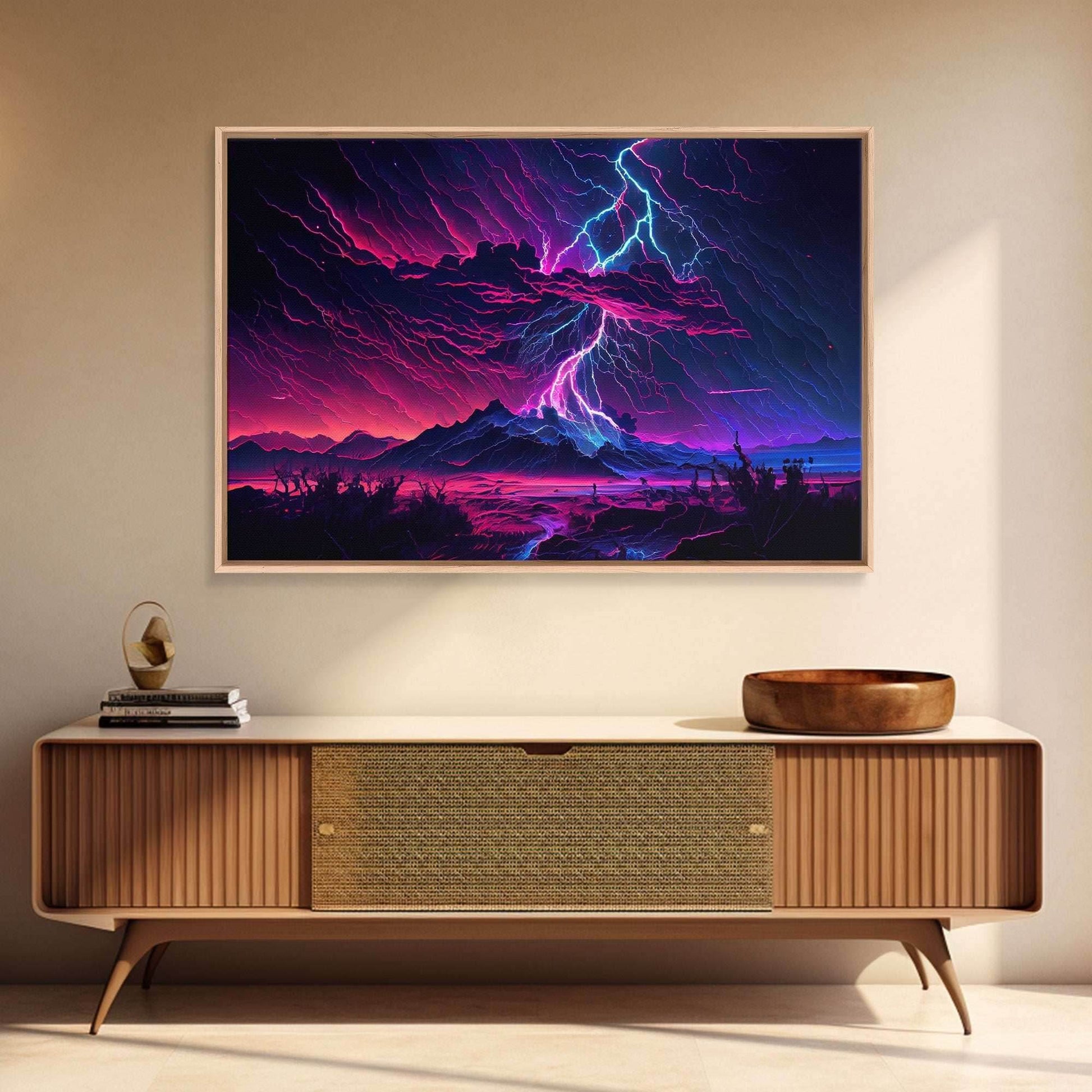 The Thunder Storm, framed canvas print, synthwave style fantasy art - 8x12 Inches / Gallery Wrap Canvas - Ready To Hang