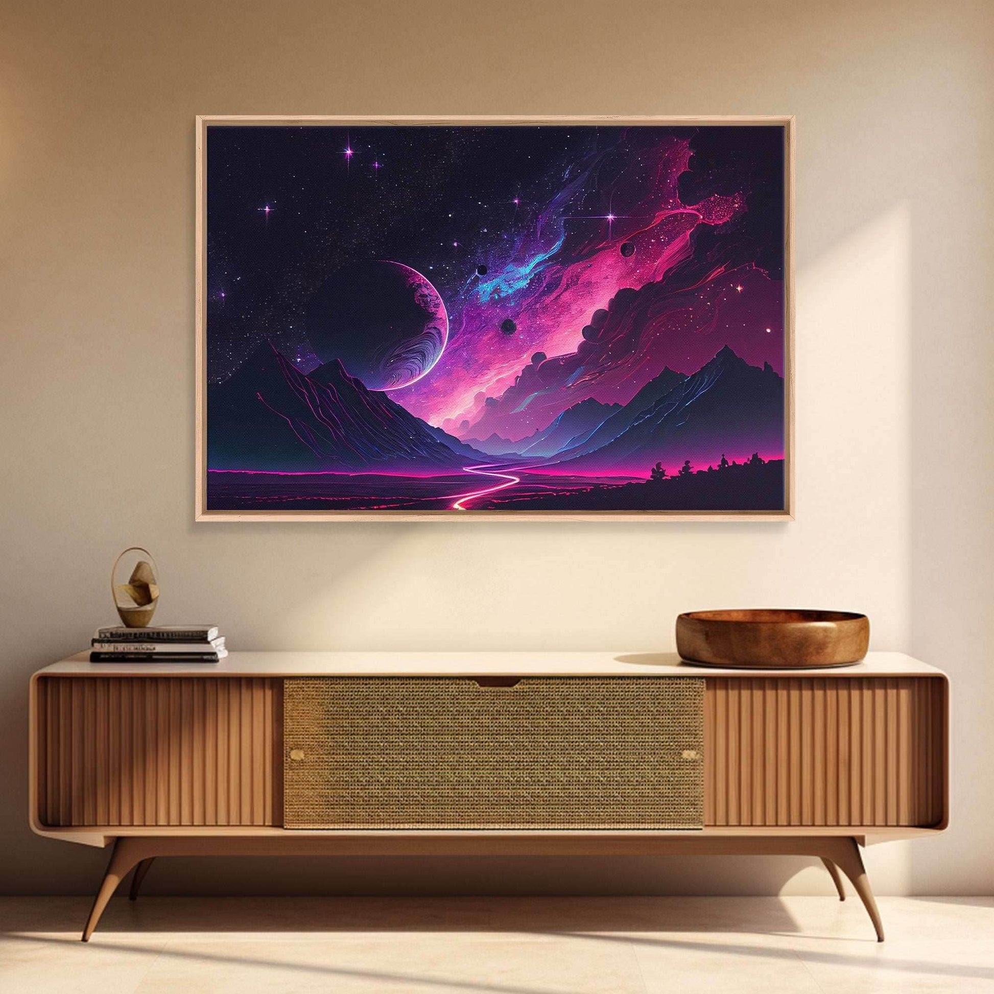 Alien Planet Fantasy Landscape Mountains Pink Voilet Fine Art Print, Wall Art Print, Wall Poster, Wall Décor - 8x12 Inches / Gallery Wrap Canvas - Ready To Hang