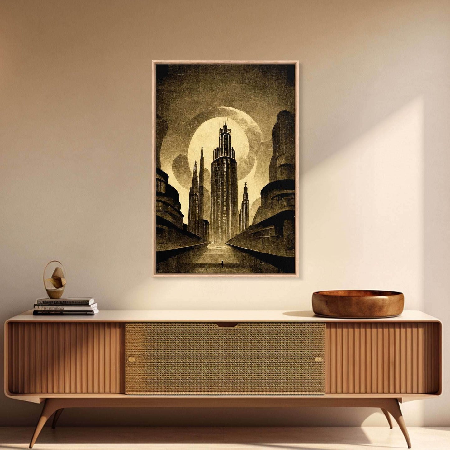 Dystopian Metropolis Art Deco Canvas Print, City Skyline, Fantasy Art, Art Deco Living Room Art, ready to hang wall art - 8x12 Inches / Gallery Wrap Canvas - Ready To Hang