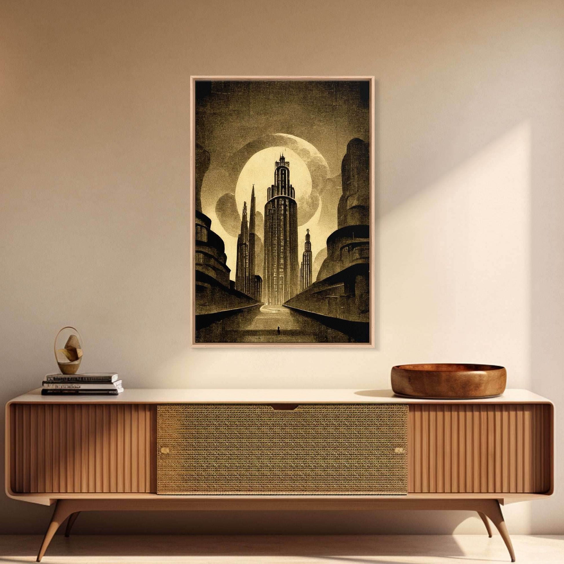 Dystopian Metropolis Art Deco Canvas Print, City Skyline, Fantasy Art, Art Deco Living Room Art, ready to hang wall art - 8x12 Inches / Gallery Wrap Canvas - Ready To Hang