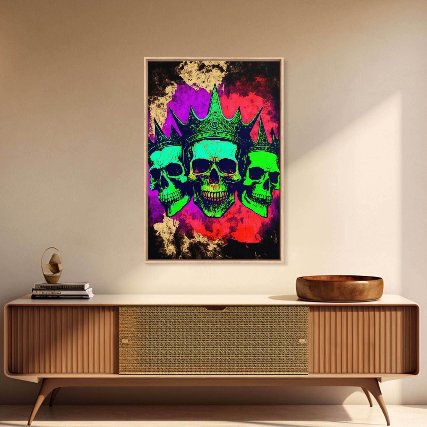 Psychedelic Skull With The Gold Crown, Framed Canvas Print, Unique Fantasy Undead Wall Art, Trippy Art - 8x12 Inches / Gallery Wrap Canvas - Ready To Hang