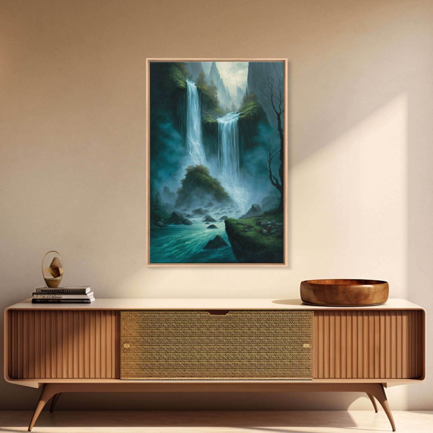 Fantasy Waterfall Oil Painting Canvas Print, Framed Canvas Art, Living Room Wall Decoration - 8x12 Inches / Gallery Wrap Canvas - Ready To Hang