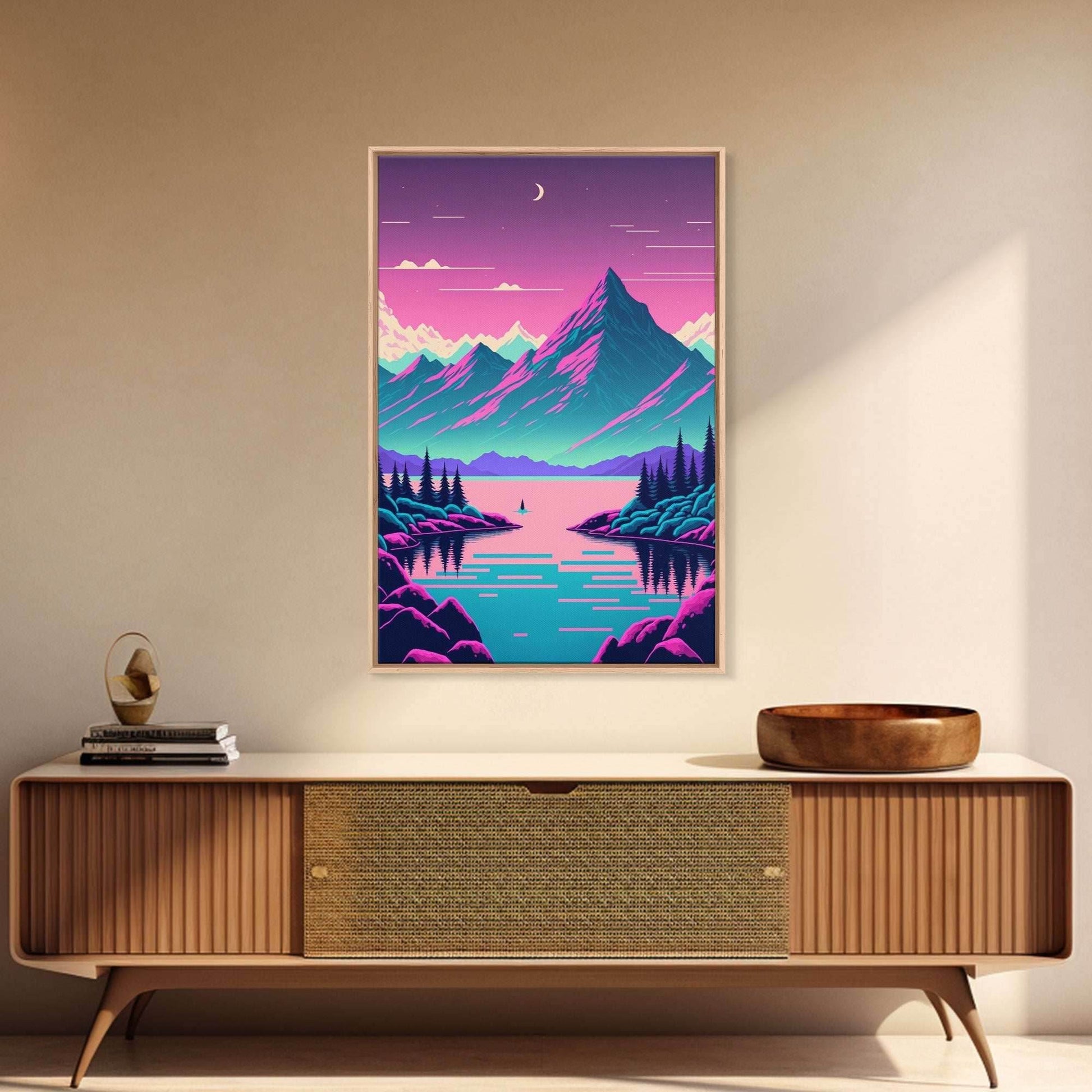 Pink and Purple Fantasy Mountain Art, Framed Canvas Print, Pacific Northwest Inspired Fantasy Art, Pop Art - 8x12 Inches / Gallery Wrap Canvas - Ready To Hang