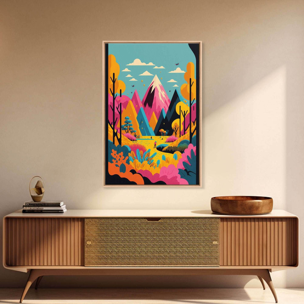 Trendy Pop Art, Surreal / Abstract Mountain Landscape, Fantasy Decor, Framed Canvas Print - 8x12 Inches / Gallery Wrap Canvas - Ready To Hang