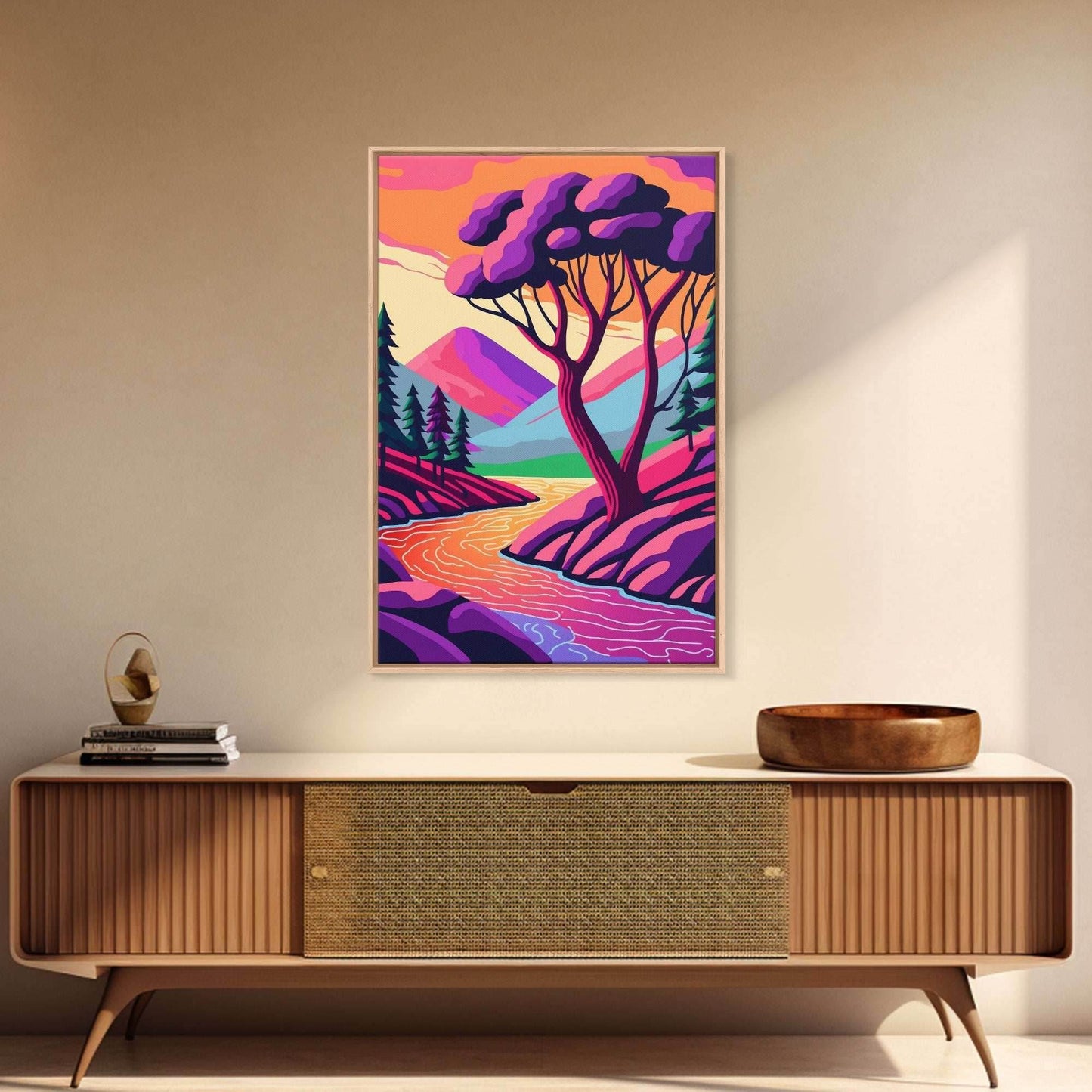 Surrealist Pop Art, Pink Fantasy Landscape Art, Framed Canvas Print - 8x12 Inches / Gallery Wrap Canvas - Ready To Hang