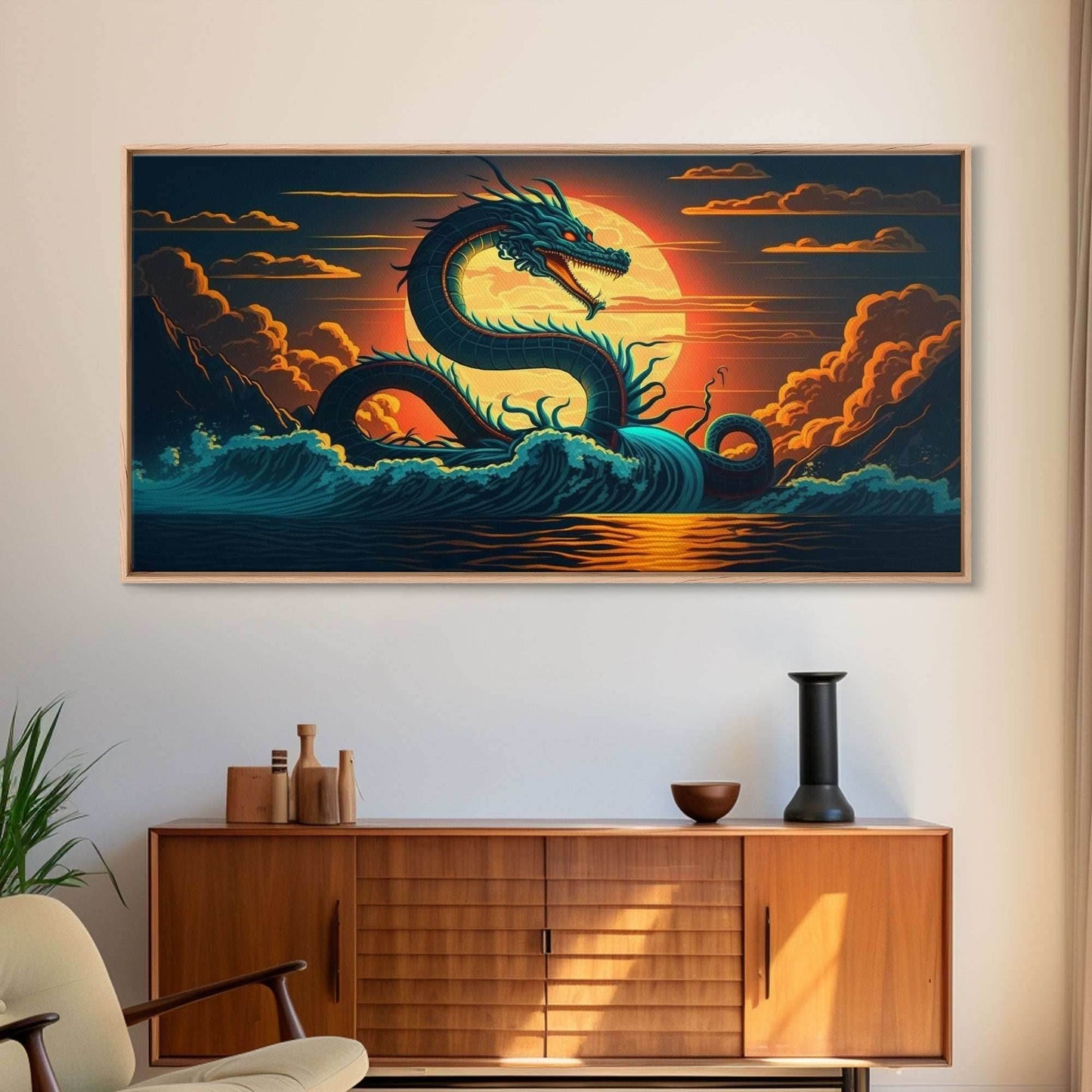 Jormungandr The Sea Serpent, Pop Art, Framed Canvas Print, Fantasy Art, Norse Mythology, Nordic / Viking Wall Art - 10x20 Inches / Gallery Wrap Canvas - Ready To Hang