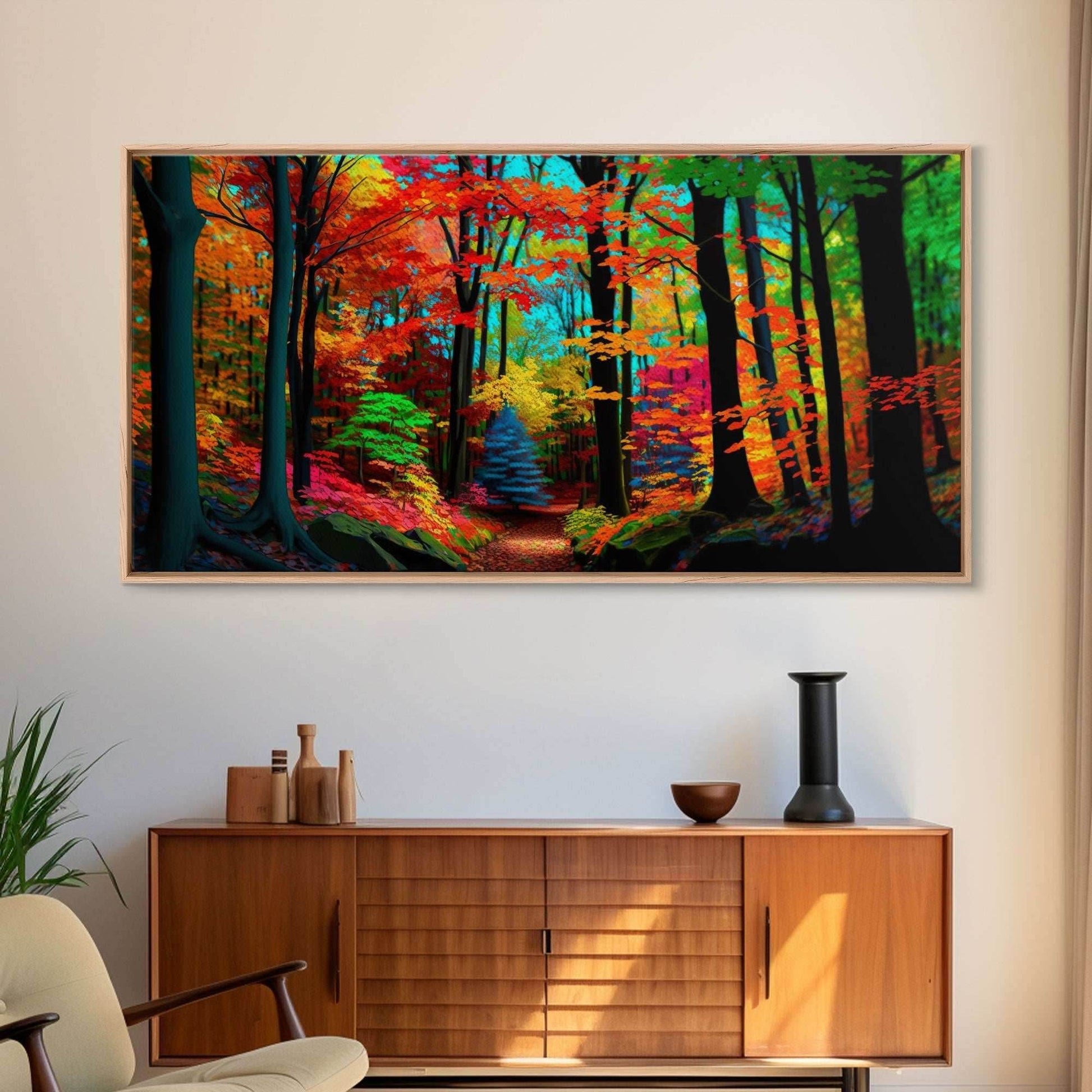 The Sacred Grove, Fantasy Art, Pop Art Forest Landscape, Framed Canvas Print, Colorful Forest Painting, Living Room Art - 10x20 Inches / Gallery Wrap Canvas - Ready To Hang