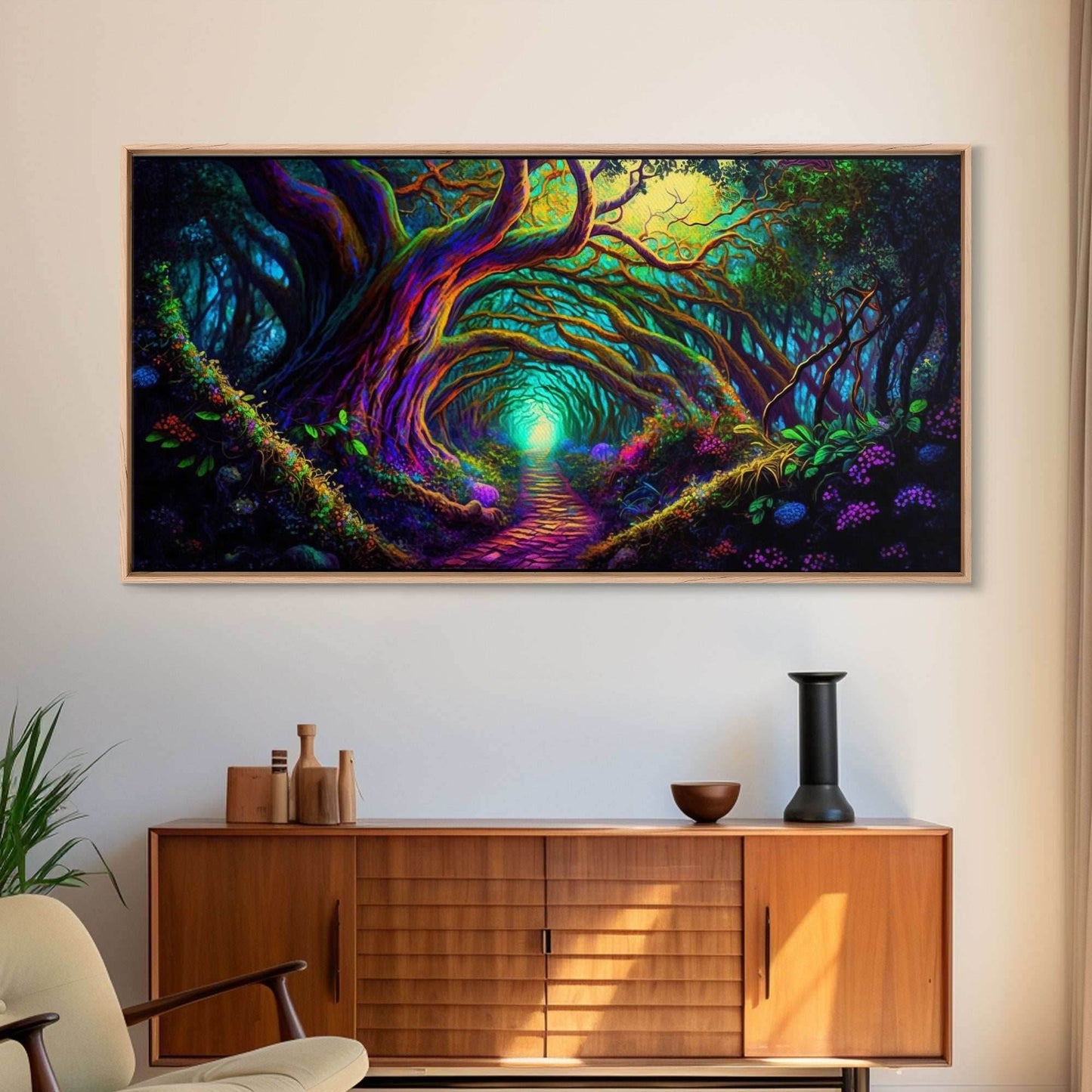 Fantasy wall art, canvas print, magical forest, fantasy landscape art, ready to hang wall art, magical glowing forest fantasy art - 10x20 Inches / Gallery Wrap Canvas - Ready To Hang