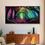 The Secret Grove, Fantasy Art, Pop Art Forest Landscape, Framed Canvas Print, Colorful Forest Painting, Living Room Art - 10x20 Inches / Gallery Wrap Canvas - Ready To Hang