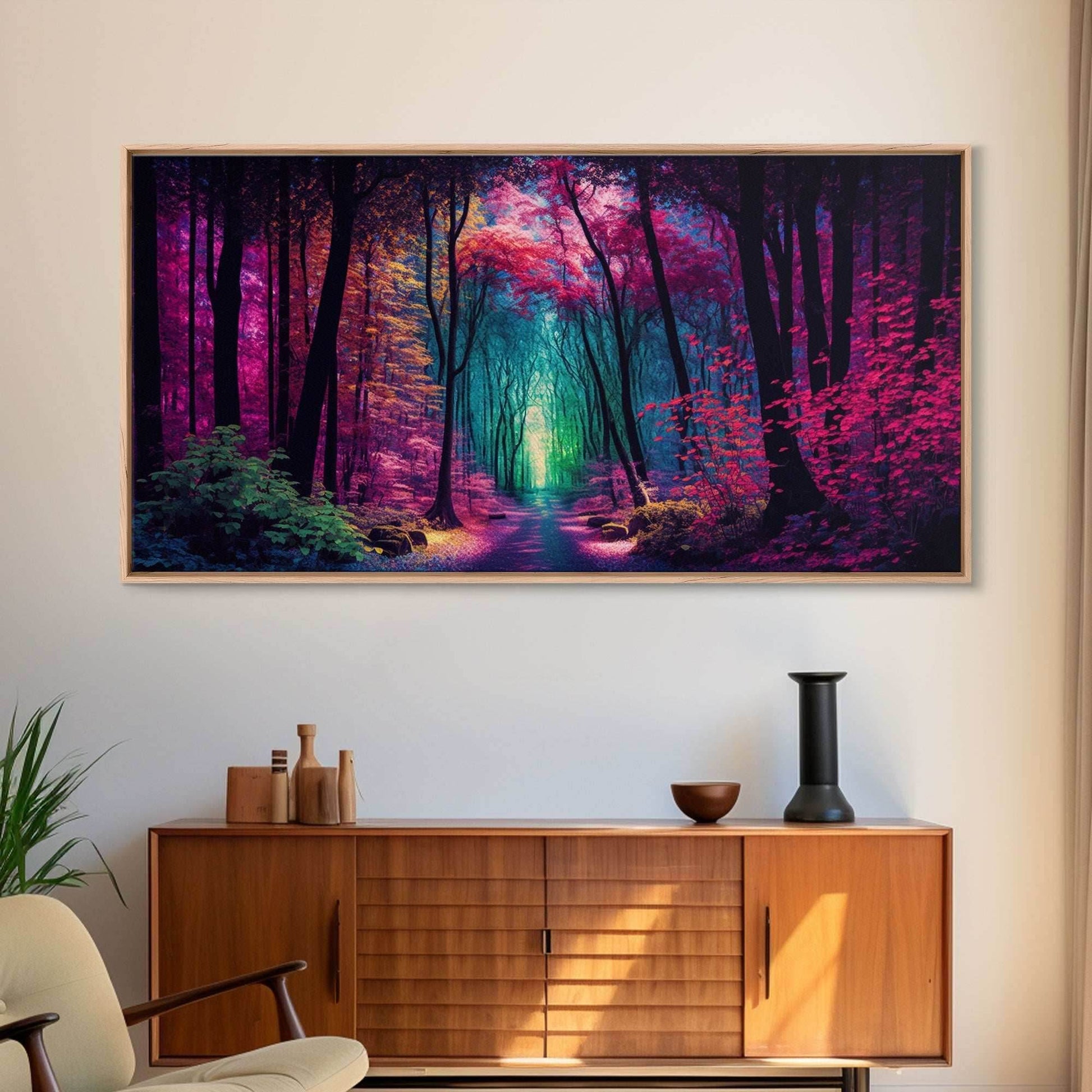 The Secret Grove, Fantasy Art, Pop Art Forest Landscape, Framed Canvas Print, Colorful Forest Painting, Living Room Art - 10x20 Inches / Gallery Wrap Canvas - Ready To Hang