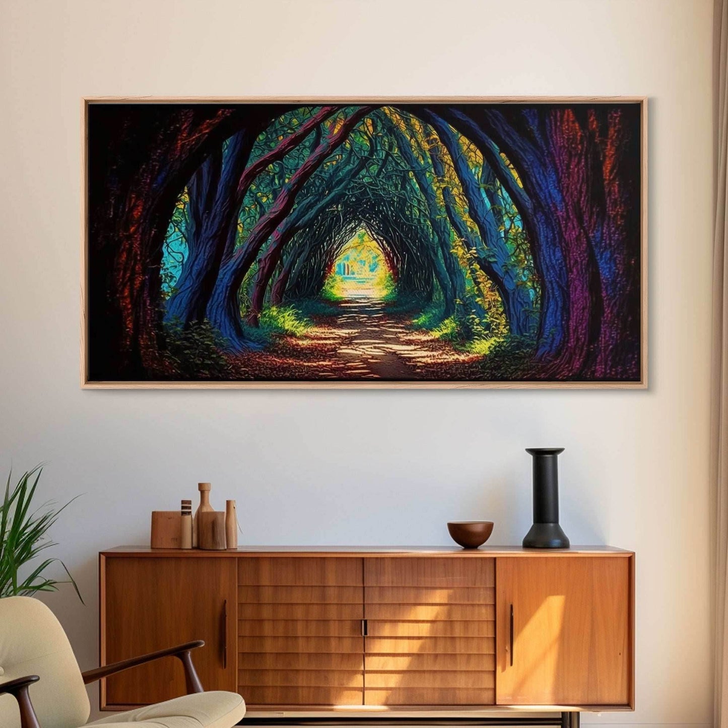 The Path through The Trees, Fantasy Art, Framed Canvas Print, RPG concept Art, Magical glowing forest - 10x20 Inches / Gallery Wrap Canvas - Ready To Hang