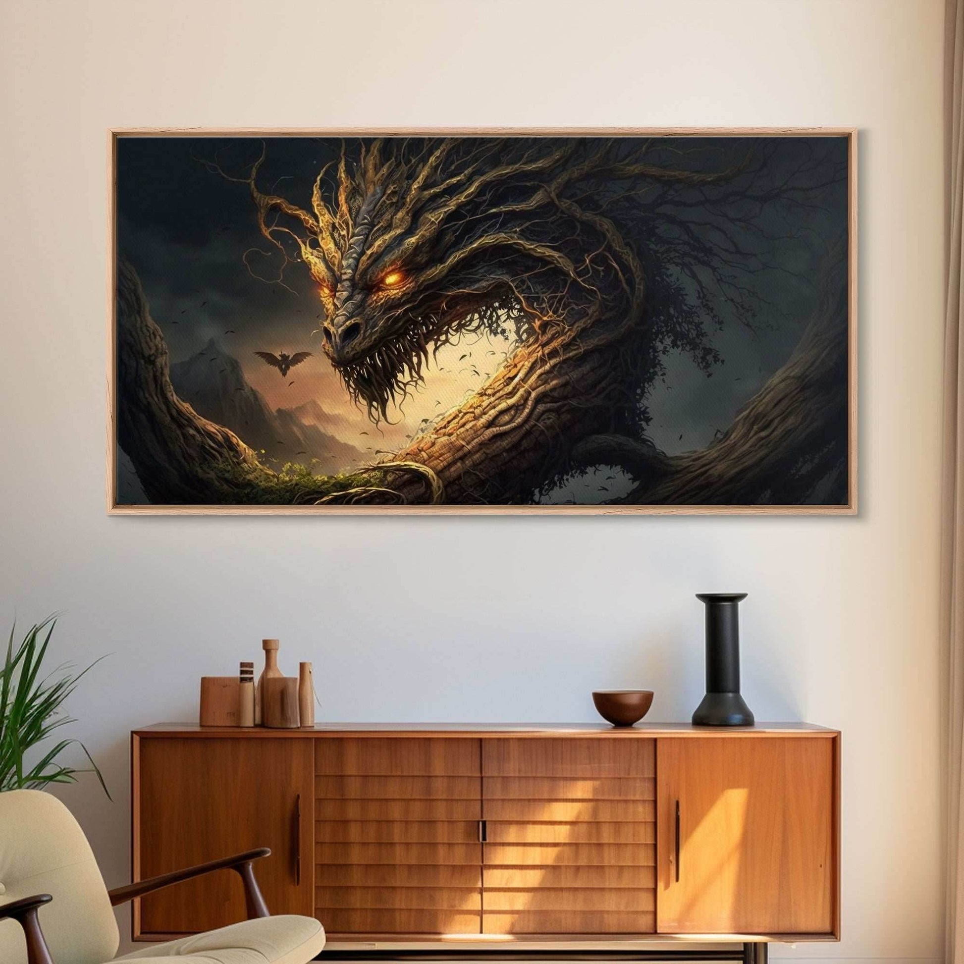 Forest Dragon Nidhogg, Norse Mythology, Framed Canvas Print, Fantasy Dragon Art, Fantasy Decor - 10x20 Inches / Gallery Wrap Canvas - Ready To Hang
