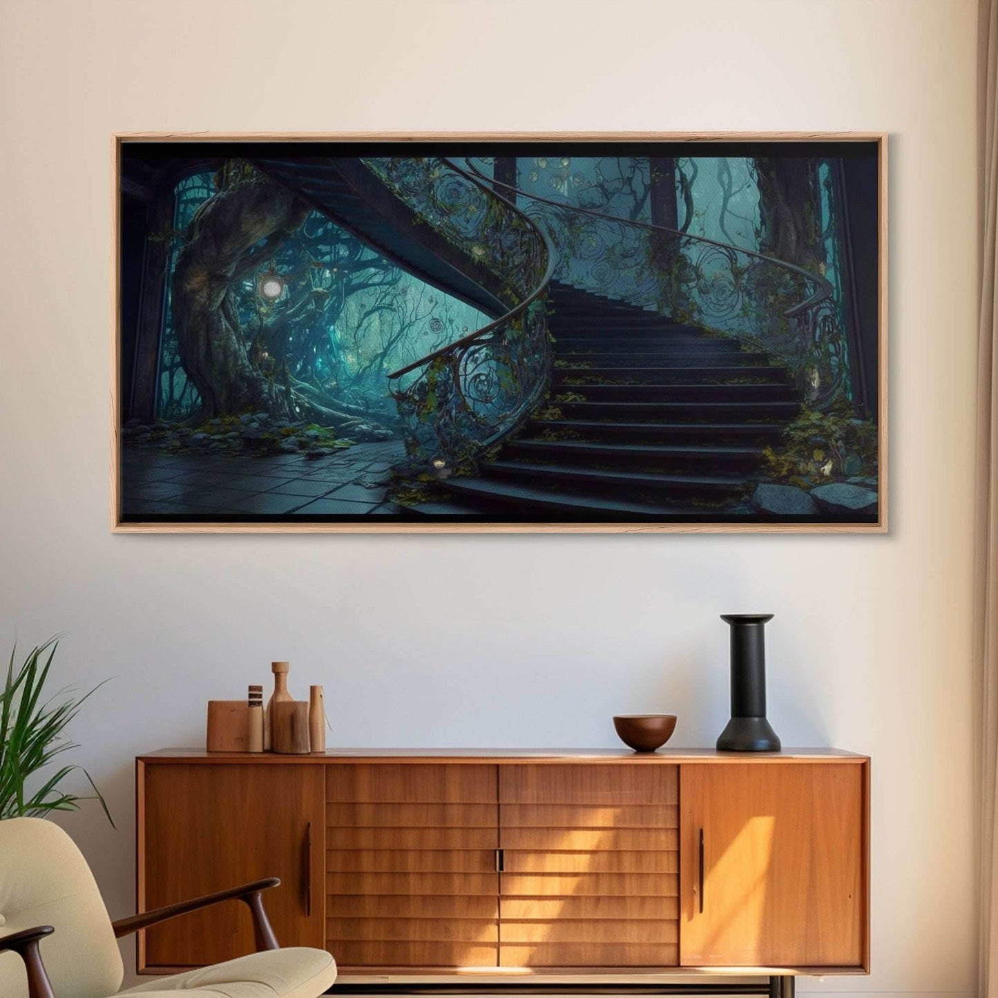 Fantasy Staircase, Framed Canvas Print, Stair Way to Beyond - 10x20 Inches / Gallery Wrap Canvas - Ready To Hang