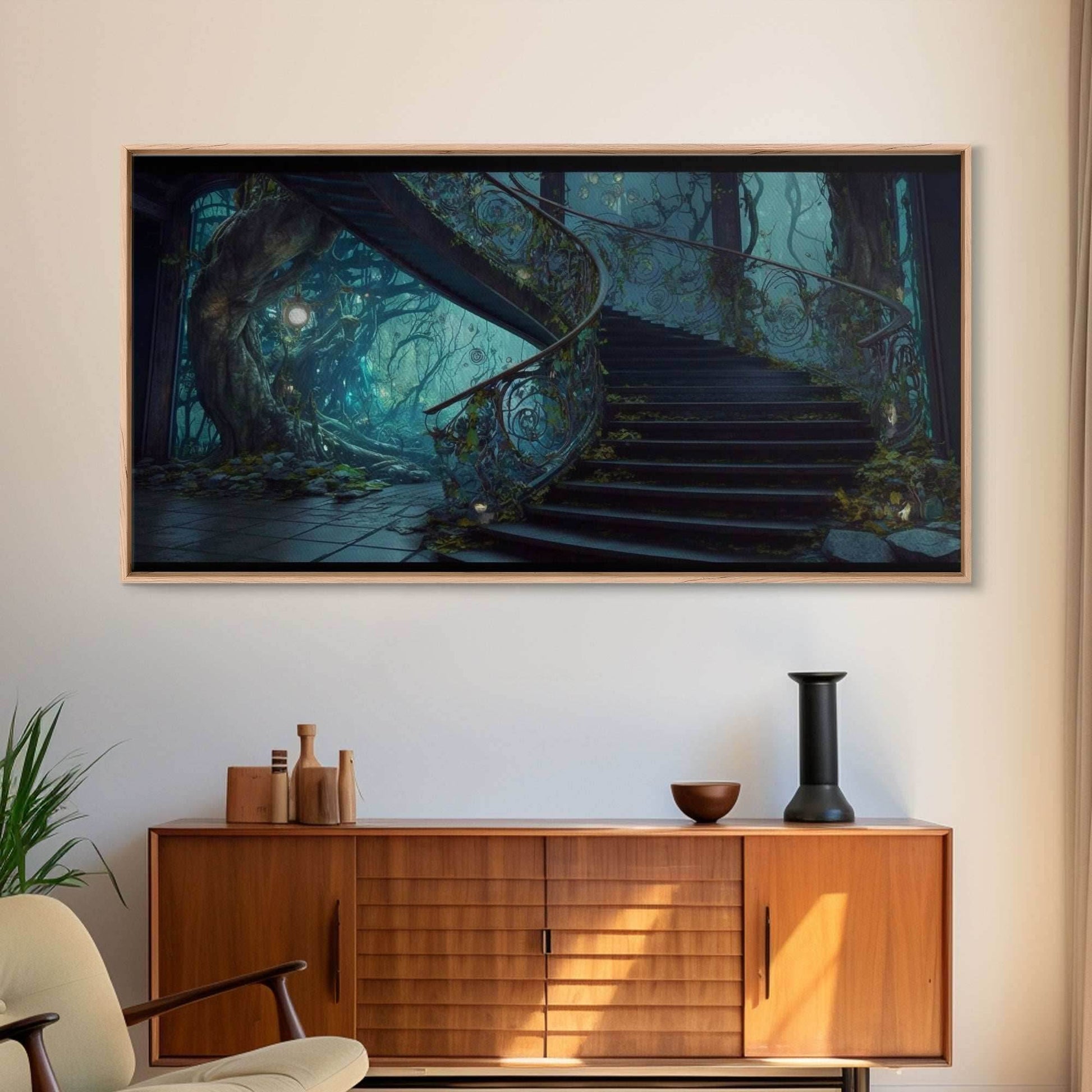 Fantasy Staircase, Framed Canvas Print, Stair Way to Beyond - 10x20 Inches / Gallery Wrap Canvas - Ready To Hang