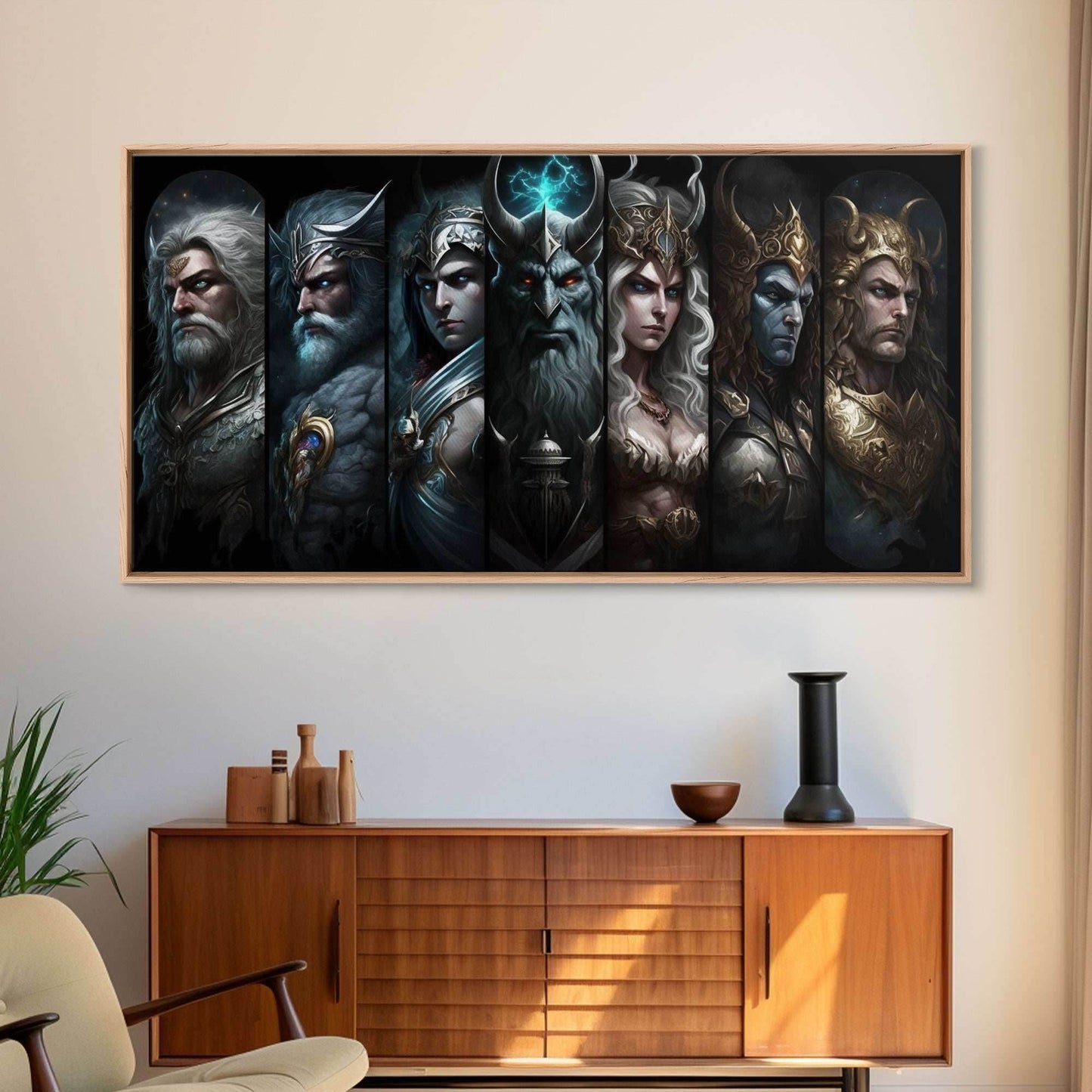 The Æsir, Aesir, Old Norse Gods, Framed Canvas Print, Norse Mythology, Scandinavian Mythology Fantasy Art - 10x20 Inches / Gallery Wrap Canvas - Ready To Hang