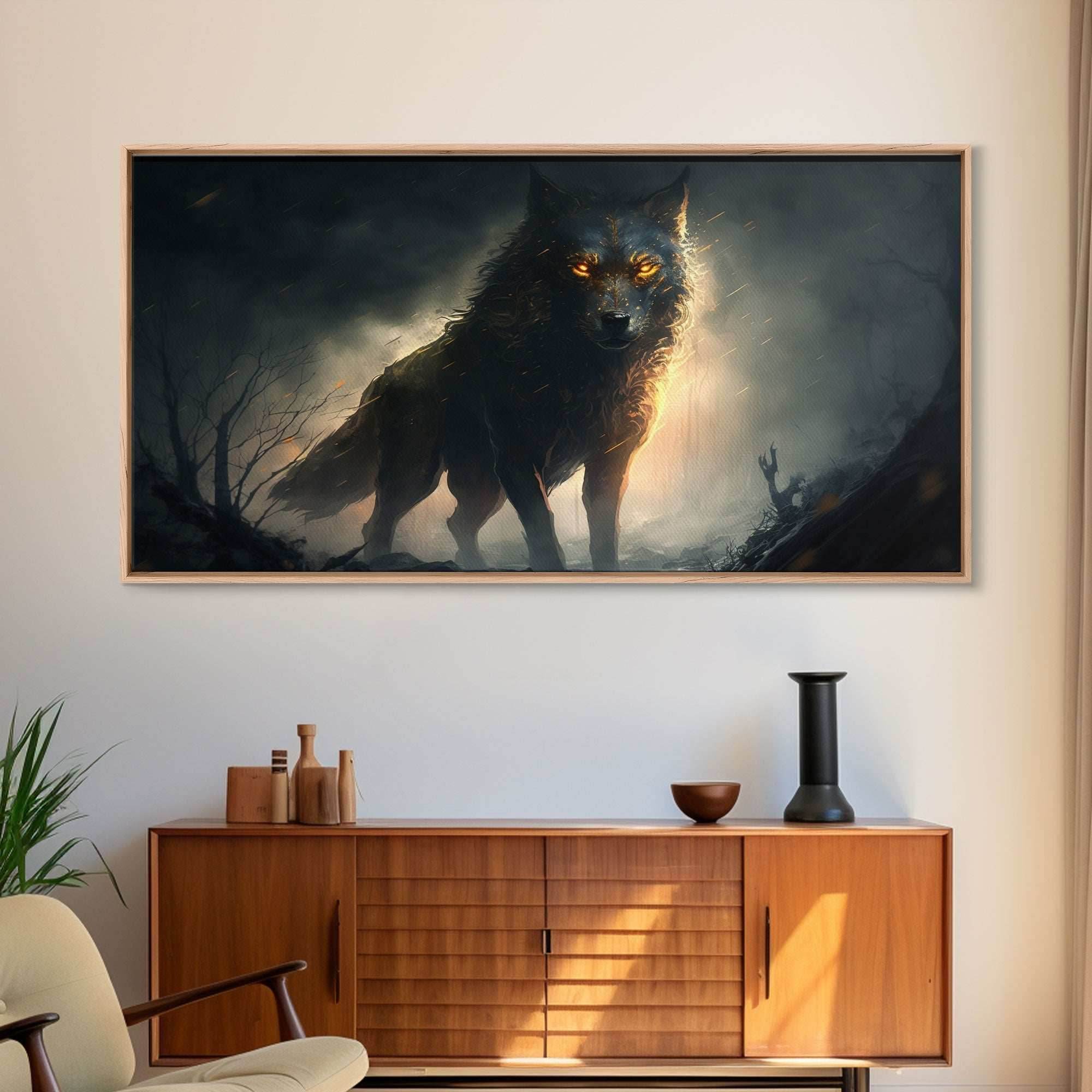 The Great Wolf Fenrir, Framed Canvas Print, Norse Mythology, Fantasy Art - 10x20 Inches / Gallery Wrap Canvas - Ready To Hang