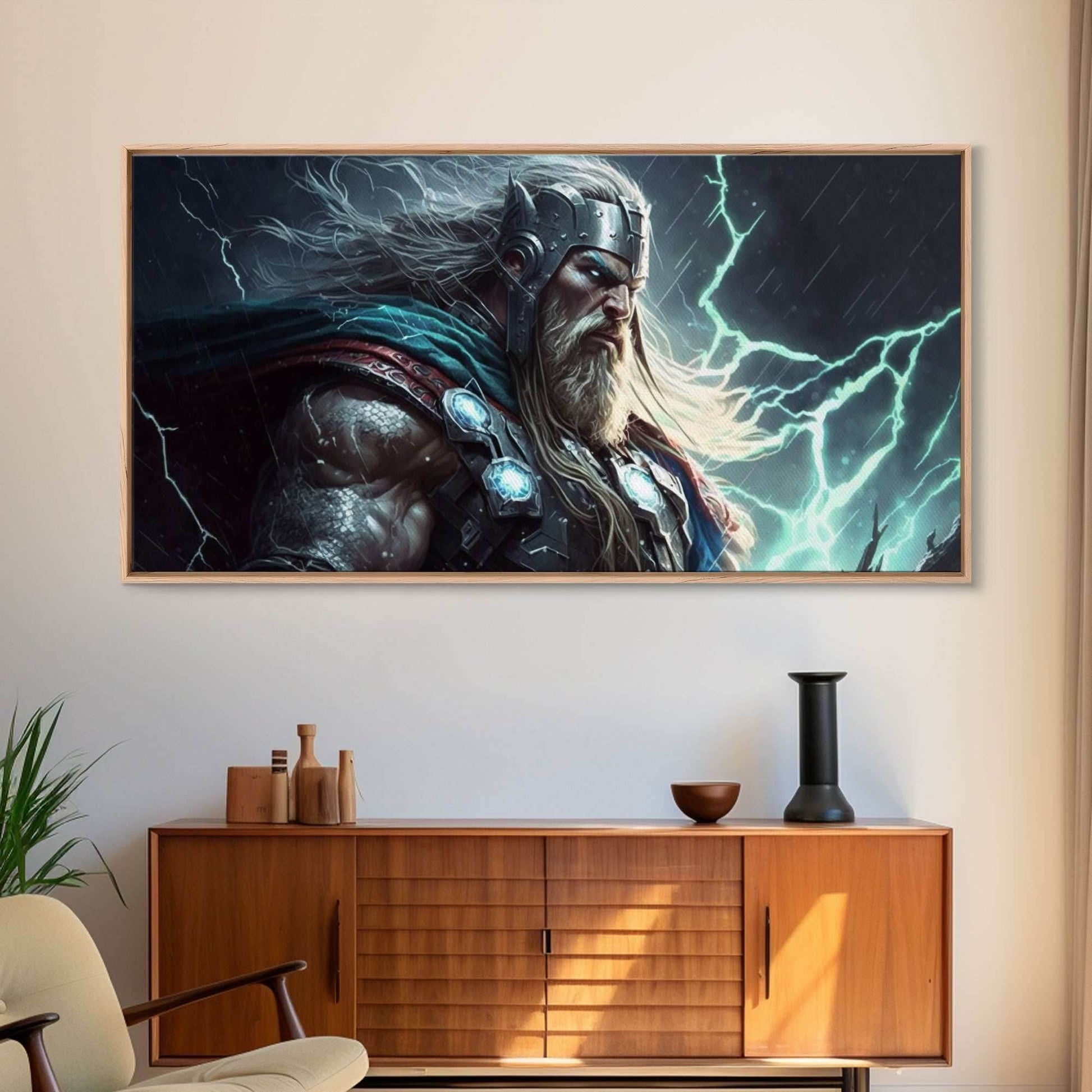 Thor God of Thunder, Framed Canvas Print, Norse Mythology Art, Fantasy Art - 10x20 Inches / Gallery Wrap Canvas - Ready To Hang