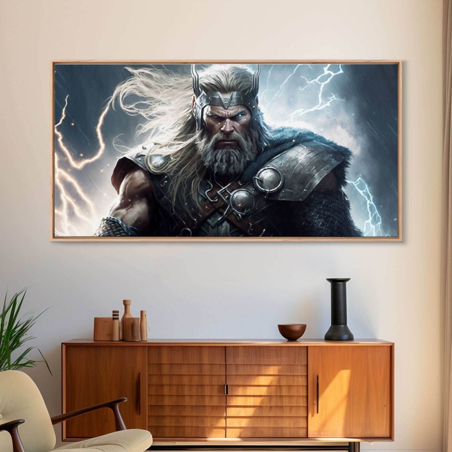 Thor Art, God of Thunder, Framed Canvas Print, Norse Mythology Art, Fantasy Art - 10x20 Inches / Gallery Wrap Canvas - Ready To Hang