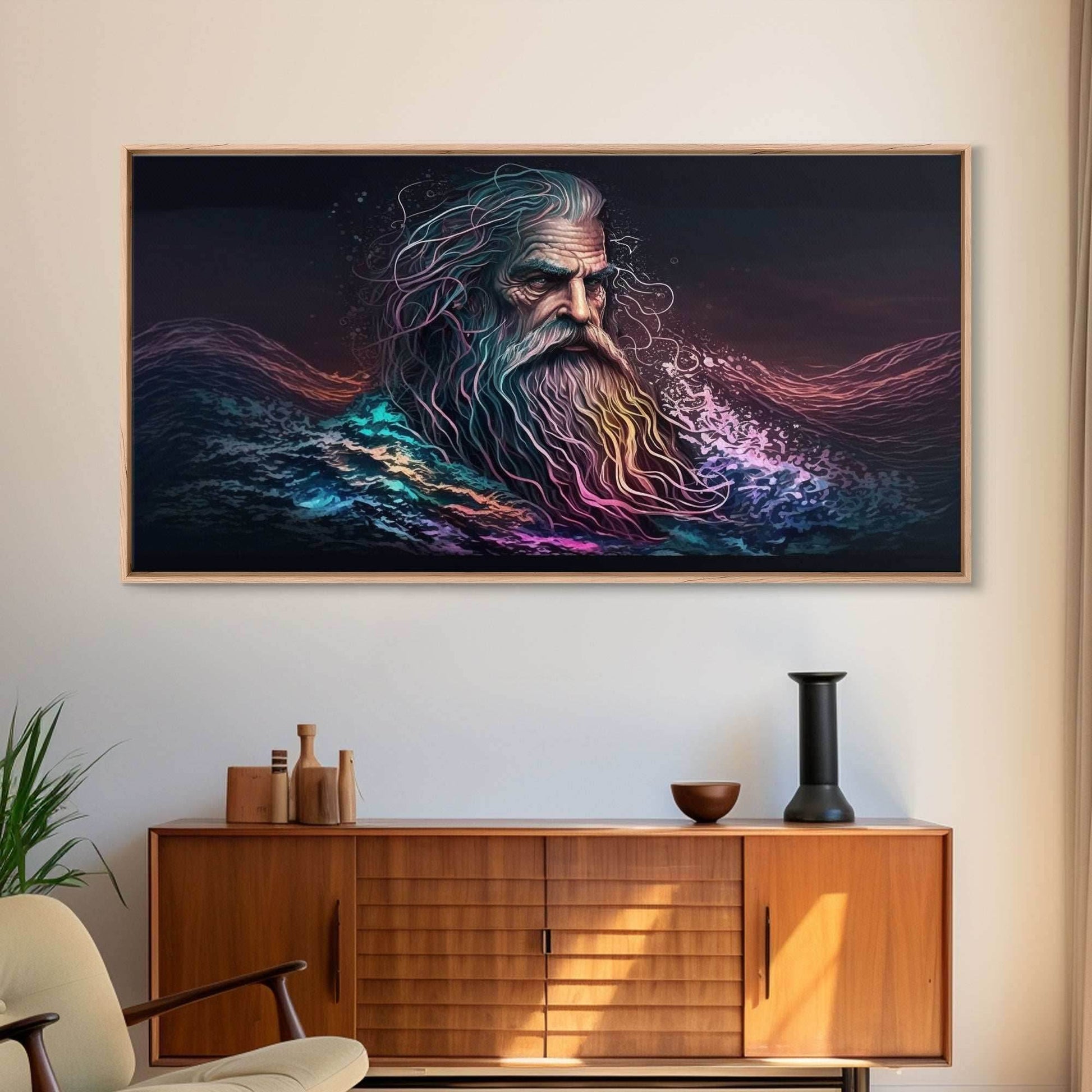 Aegir, God Of The Sea, Framed Canvas Print, Norse Mythology, Norse Art, Living Room Wall Art - 10x20 Inches / Gallery Wrap Canvas - Ready To Hang
