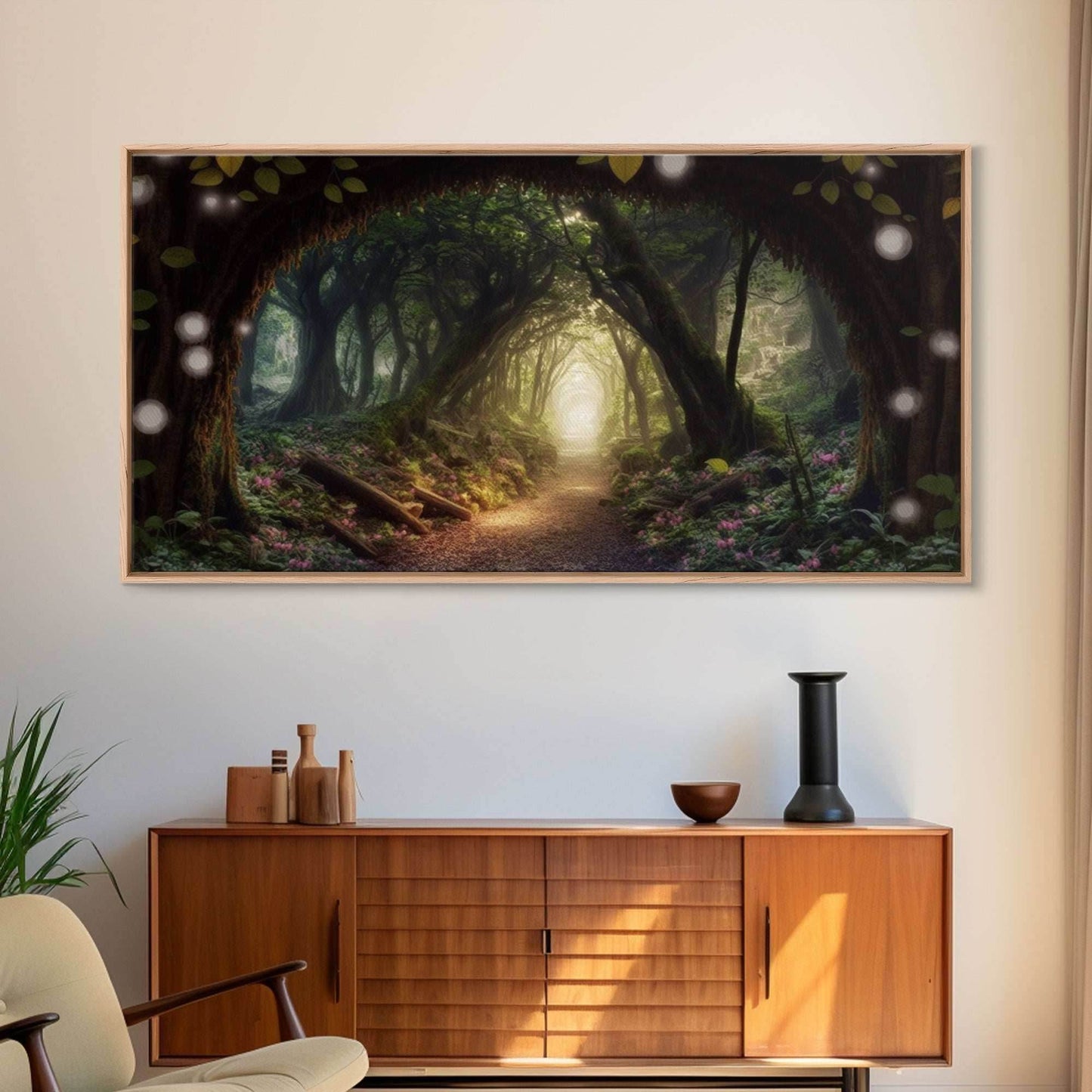 Path Through A Magical Enchanted Fairy Forest, Fantasy Art, Framed Canvas Print, Enchanted Forest Fantasy Art - 10x20 Inches / Gallery Wrap Canvas - Ready To Hang
