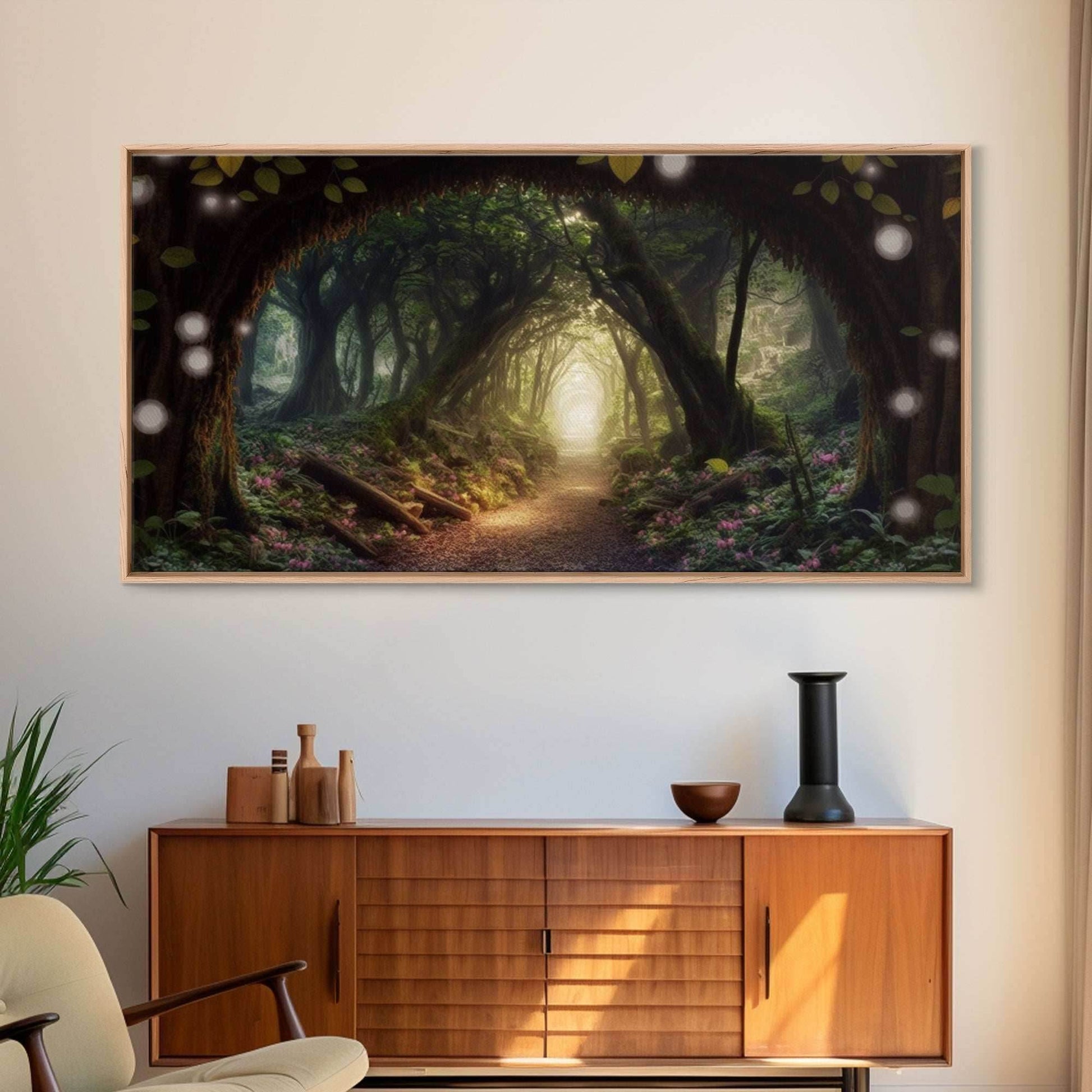 Path Through A Magical Enchanted Fairy Forest, Fantasy Art, Framed Canvas Print, Enchanted Forest Fantasy Art - 10x20 Inches / Gallery Wrap Canvas - Ready To Hang