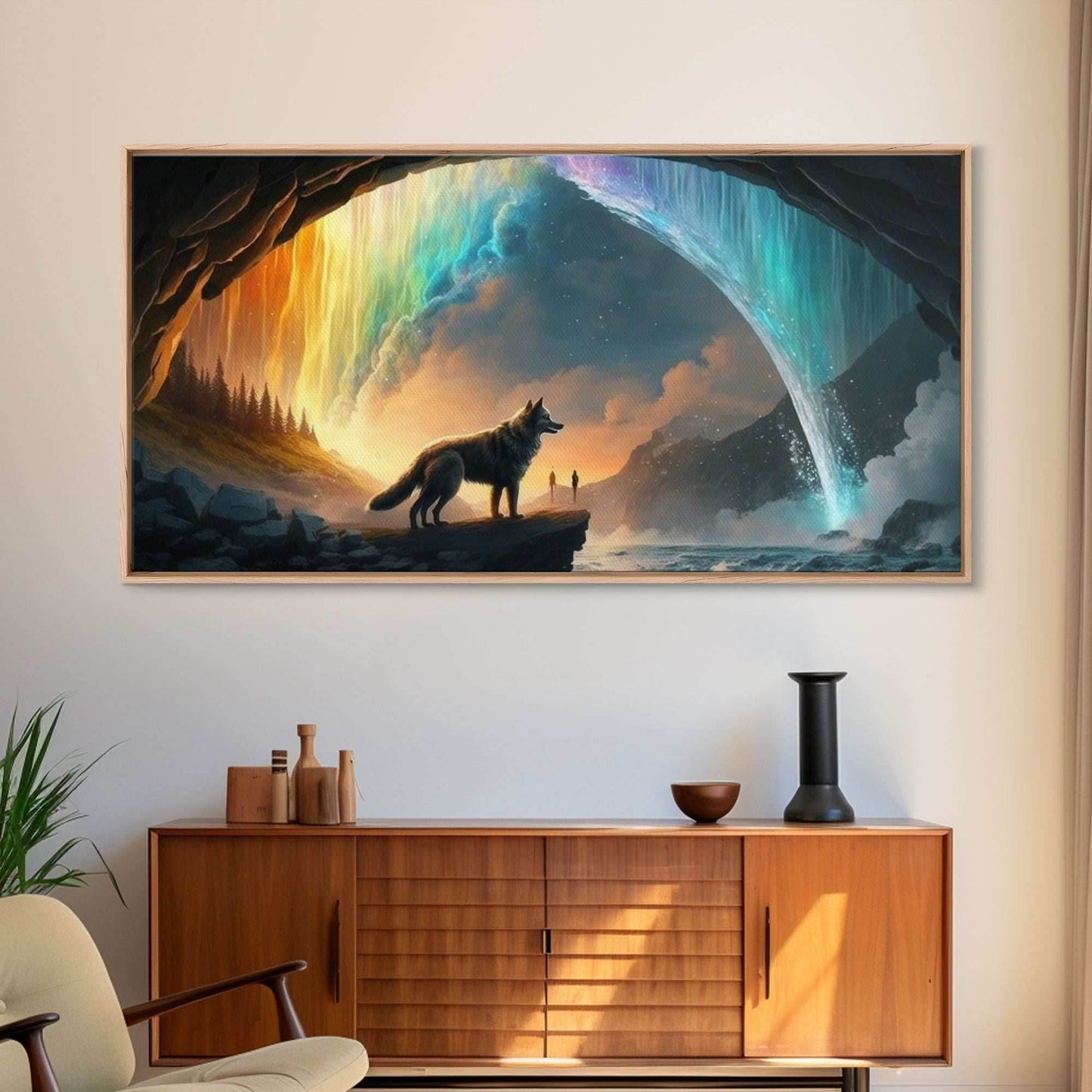Fenrir, Mythological Wolf, With Bifrost. Norse Mythology Fantasy Art, Framed Canvas Print, Nordic Art - 10x20 Inches / Gallery Wrap Canvas - Ready To Hang