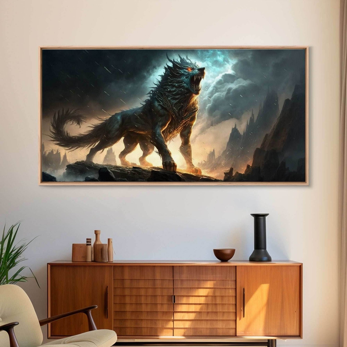 Fenrir, Fenrisúlfr, Norse Mythology, Hróðvitnir, Vánagandr, Vanargand, Fantasy Wolf Art, Nordic Fantasy Art - 10x20 Inches / Gallery Wrap Canvas - Ready To Hang