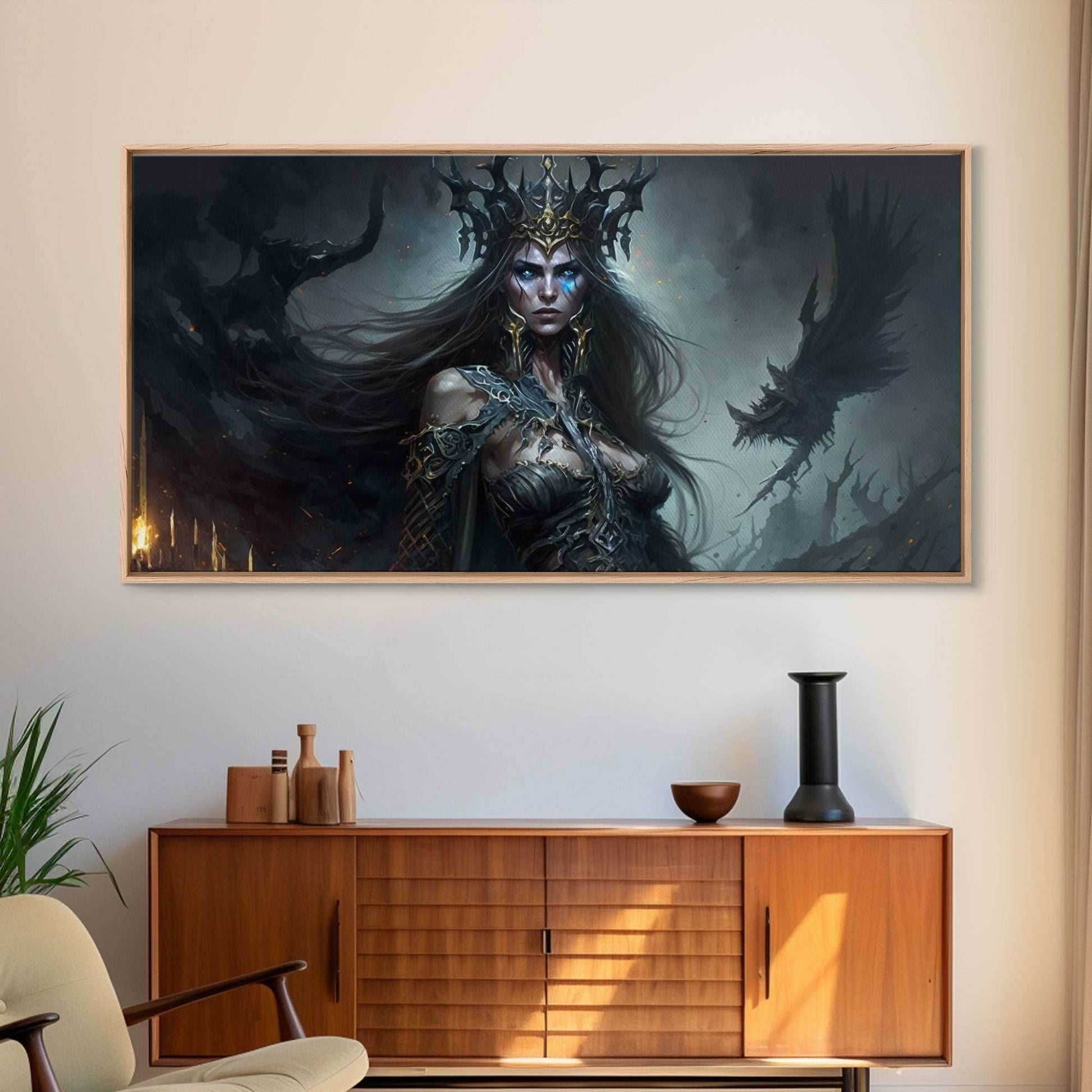 Hel, Goddess of Death, Framed Canvas Print, Norse Mythology Fantasy Art, Framed Canvas Print - 10x20 Inches / Gallery Wrap Canvas - Ready To Hang