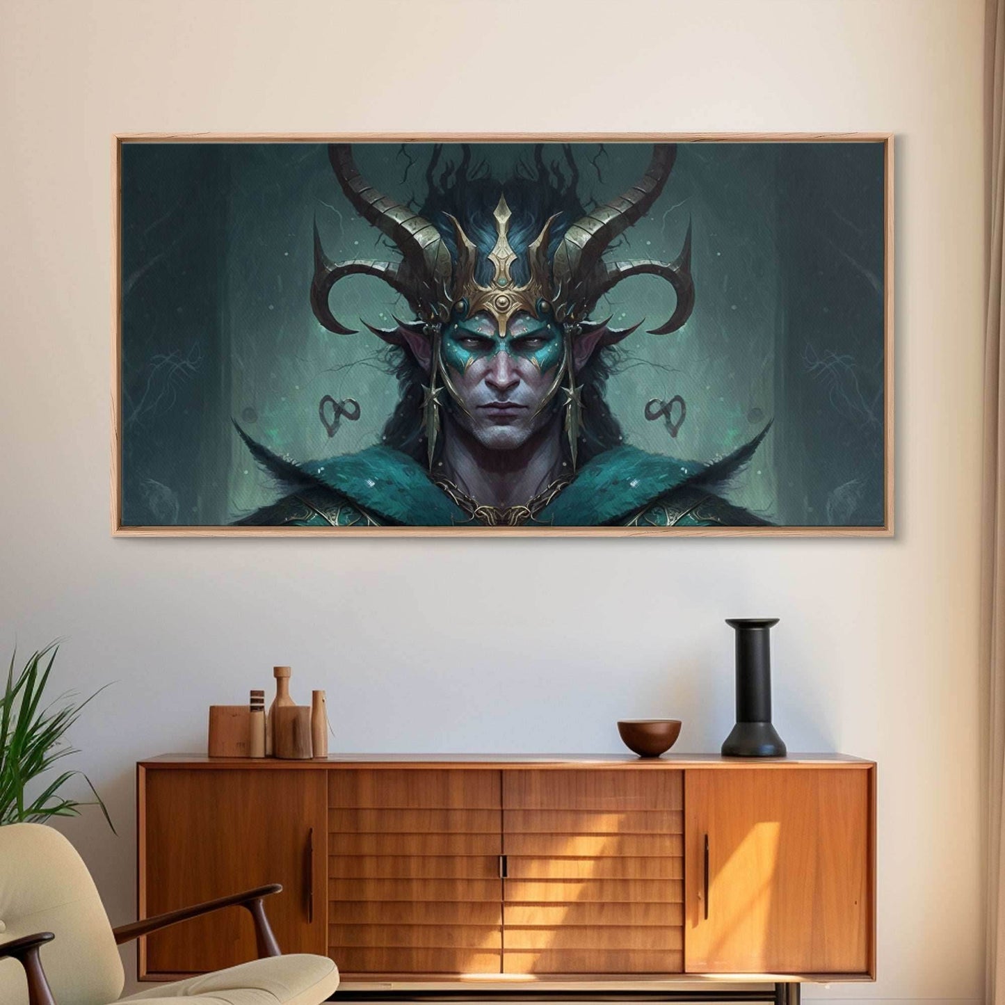 Aesthetic Loki the Trickster God, Norse Mythology, Framed Canvas Print, Extra Large Art, Fantasy Decor, Pastel Aesthetic Art - 10x20 Inches / Gallery Wrap Canvas - Ready To Hang