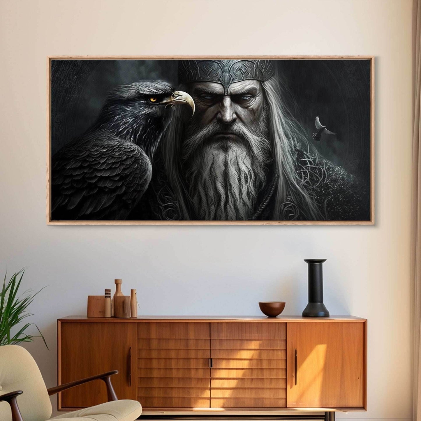 Portrait of Odin King of the Gods, Ruler of Asgard, Framed Canvas Print, Norse Mythology Pop Art, Fantasy Art - 10x20 Inches / Gallery Wrap Canvas - Ready To Hang