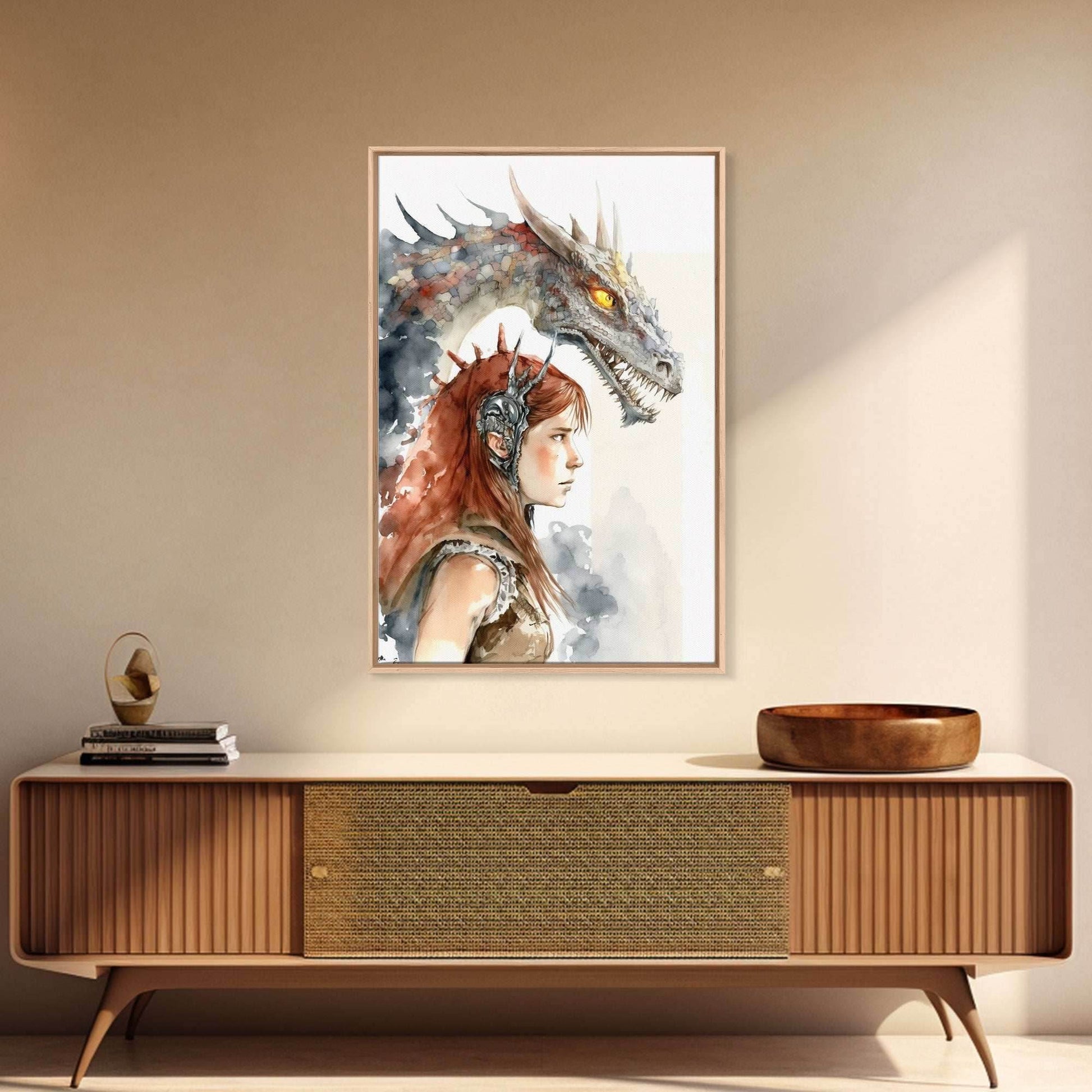 The Dragon Girl, Dragon Painting Canvas Print, Dragon Art, Fantasy Art, Fantasy Painting Wall Art, Girl and Her Dragon, Gamer Gift Wall Deco - 8x12 Inches / Gallery Wrap Canvas - Ready To Hang