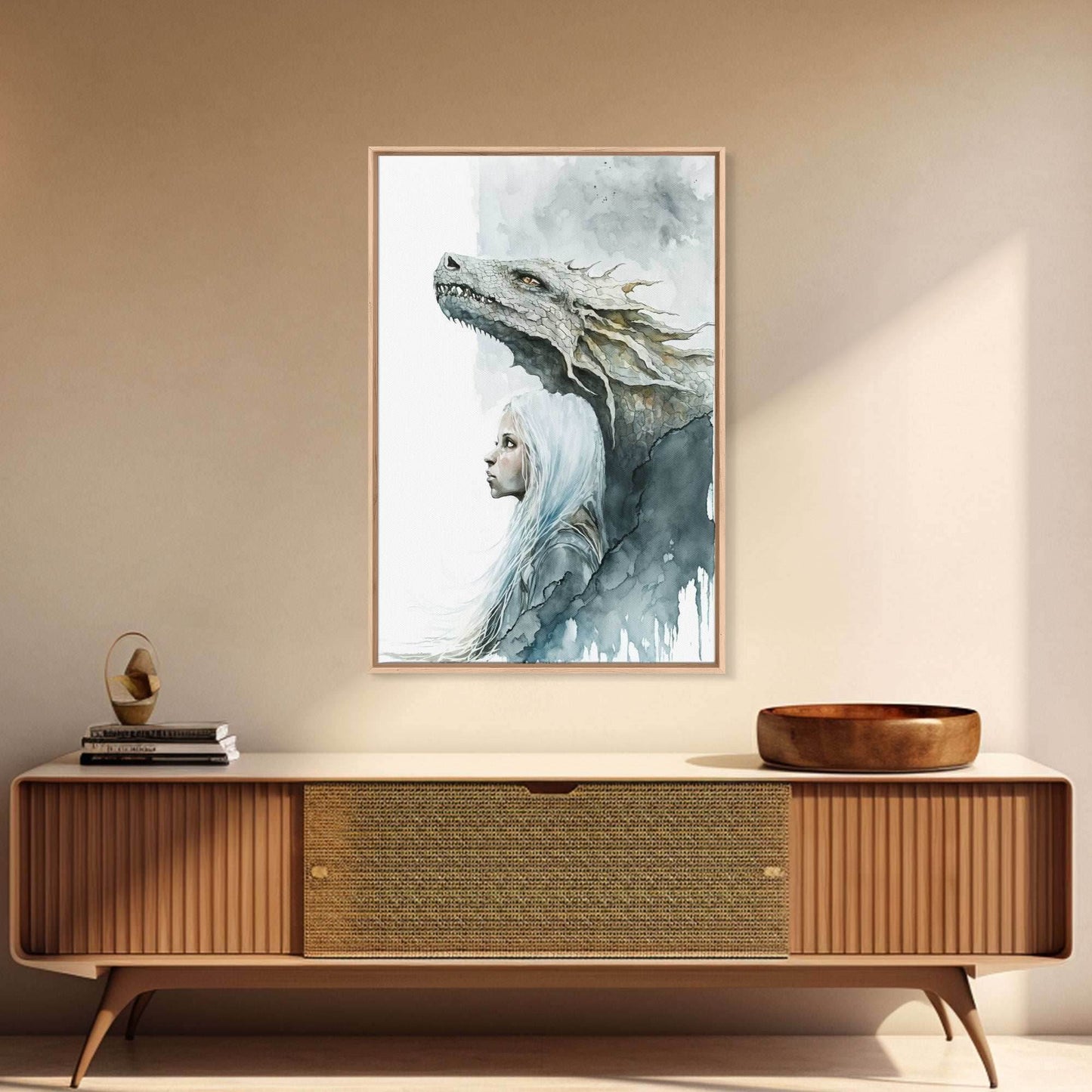 The Girl and Her Dragon, Wall Art, Fantasy Art, Art Print, Framed Canvas Art, Canvas Print, Gamer Decor, Gamer Girl Gift - 8x12 Inches / Gallery Wrap Canvas - Ready To Hang