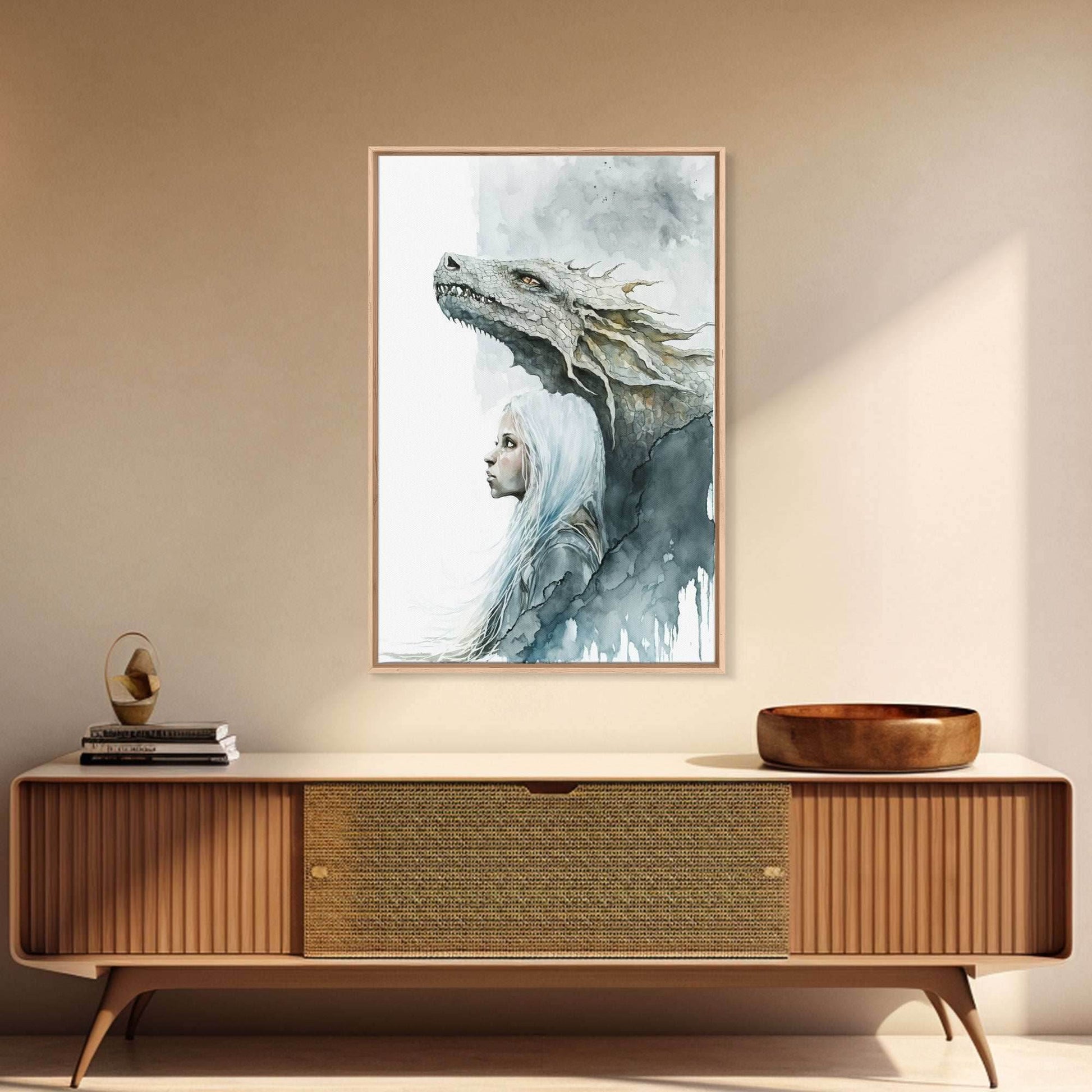 The Girl and Her Dragon, Wall Art, Fantasy Art, Art Print, Framed Canvas Art, Canvas Print, Gamer Decor, Gamer Girl Gift - 8x12 Inches / Gallery Wrap Canvas - Ready To Hang
