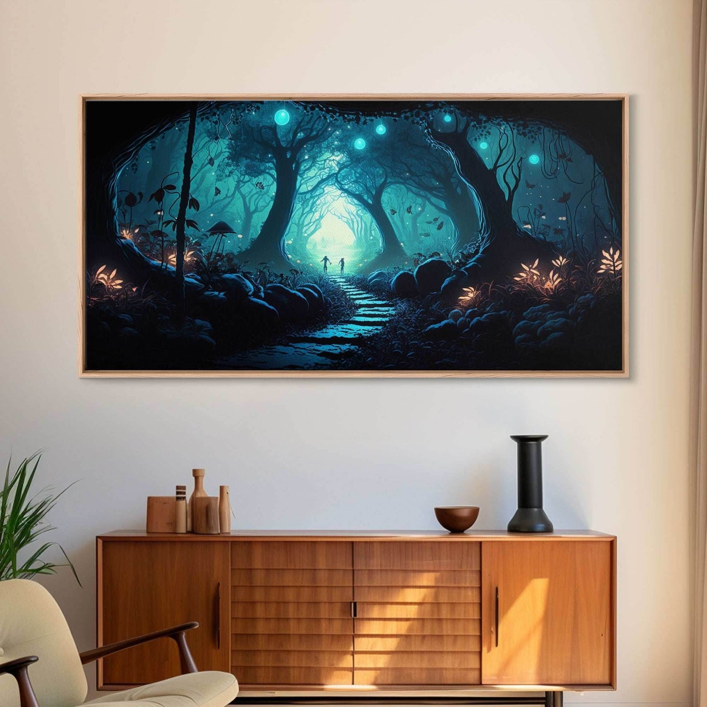 Beautiful Fantasy Art, Framed Canvas Print, Moonlit Forest Floor Fantasy Concept Art - 10x20 Inches / Gallery Wrap Canvas - Ready To Hang