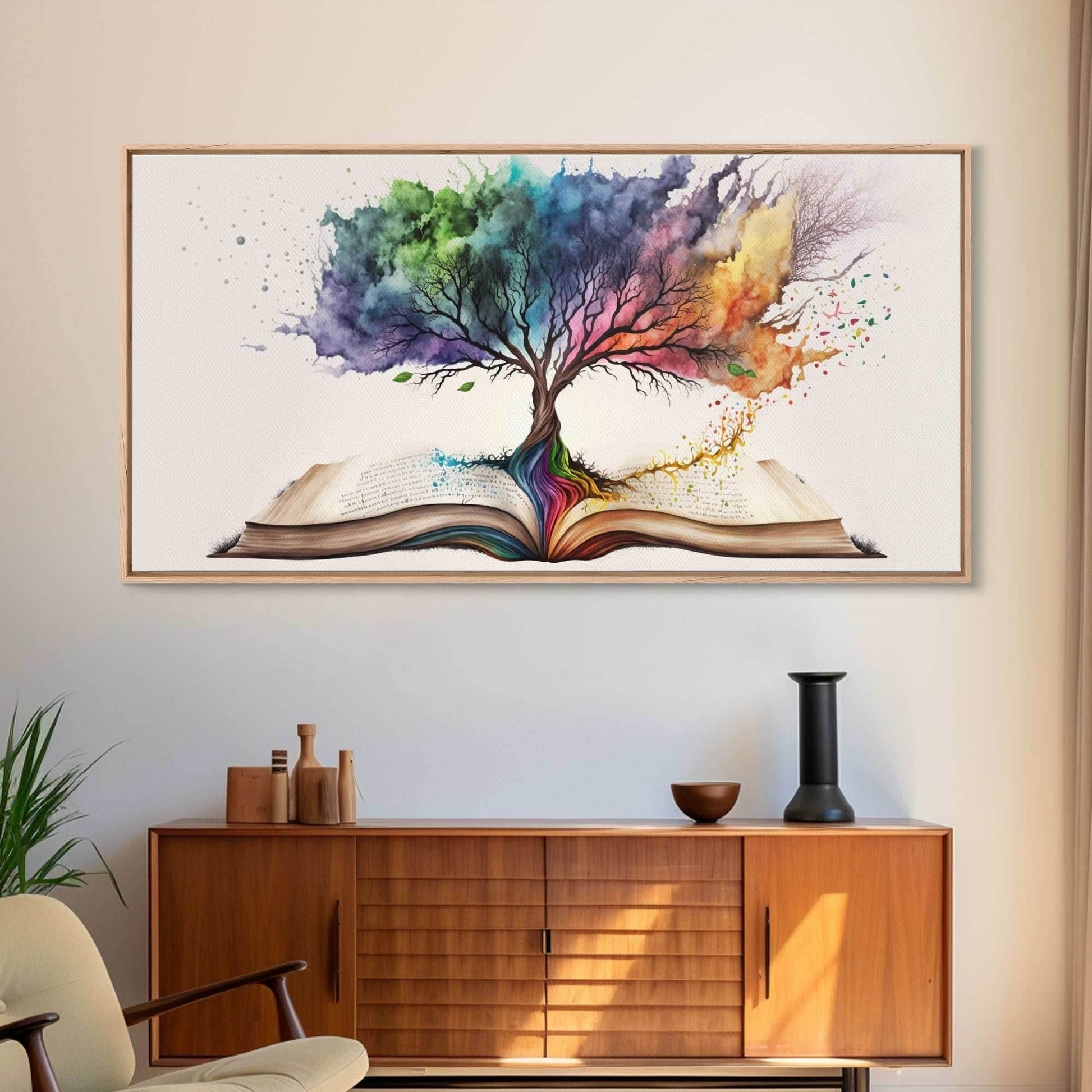 Tree of Knowledge, Framed Wall Art, Canvas Print, Watercolor, Huge Wall Art, Gift, Living Room Art, Fantasy Decor - 10x20 Inches / Gallery Wrap Canvas - Ready To Hang