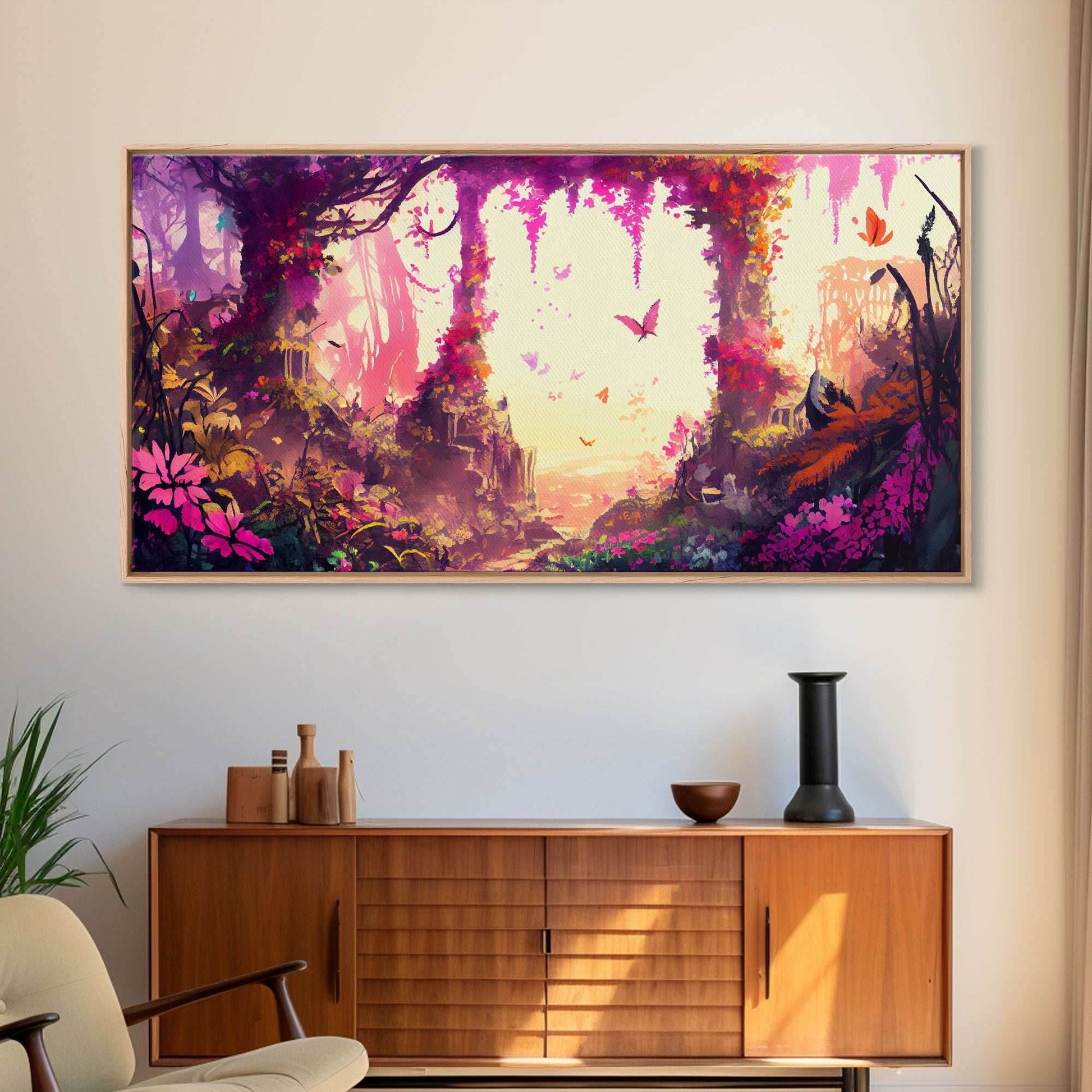Pink Forest Art | Framed Canvas Print | Framed Art | Fantasy Decor | Magenta / Fuchsia Gift | Large Format Art - 10x20 Inches / Gallery Wrap Canvas - Ready To Hang