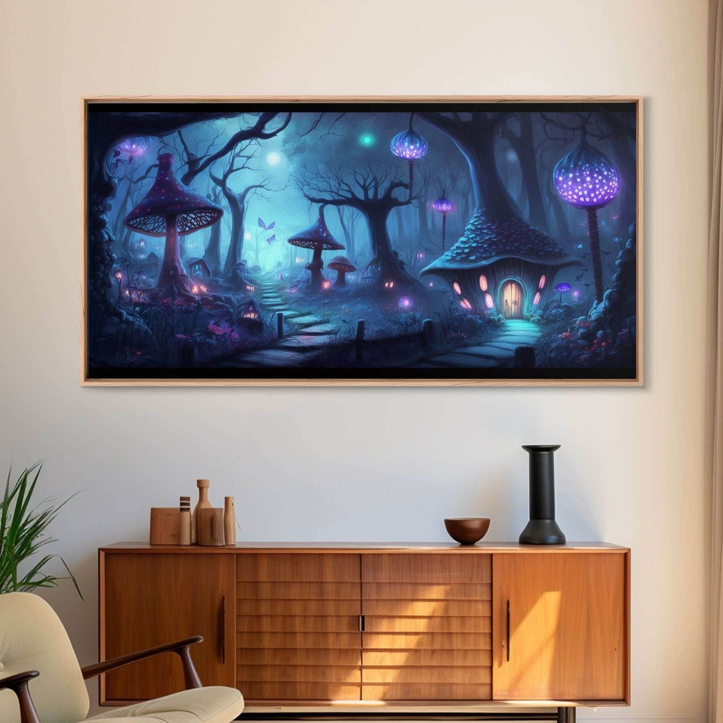 Magical Mushroom Fantasy Forest Wall Art, Framed Canvas Print, Game Room Art, Fantasy Decor - 10x20 Inches / Gallery Wrap Canvas - Ready To Hang