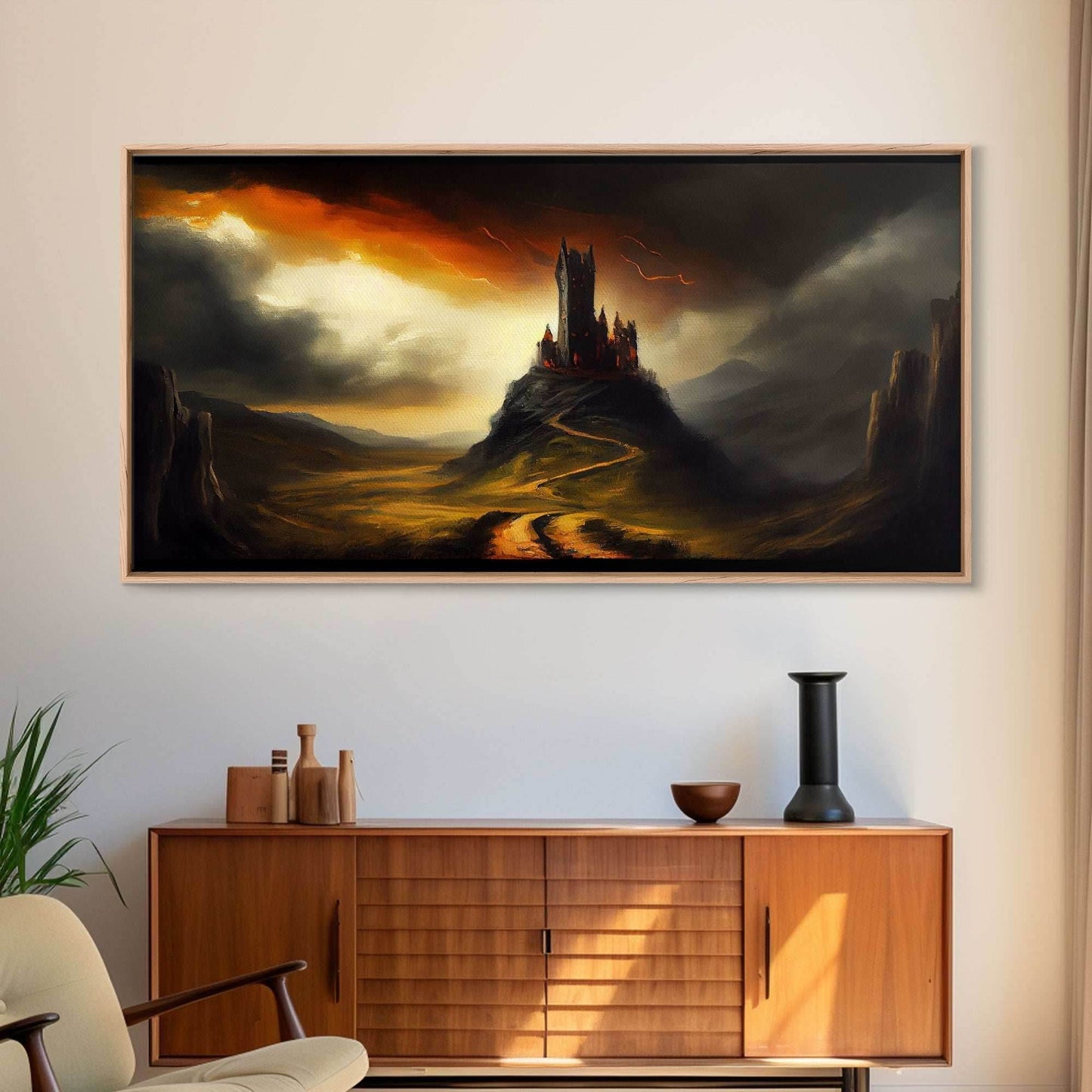 High Fantasy Art, The Dark Castle, Framed Canvas Print, Moonlit Fantasy, Custom Fantasy Art, fantasy art canvas - 10x20 Inches / Gallery Wrap Canvas - Ready To Hang