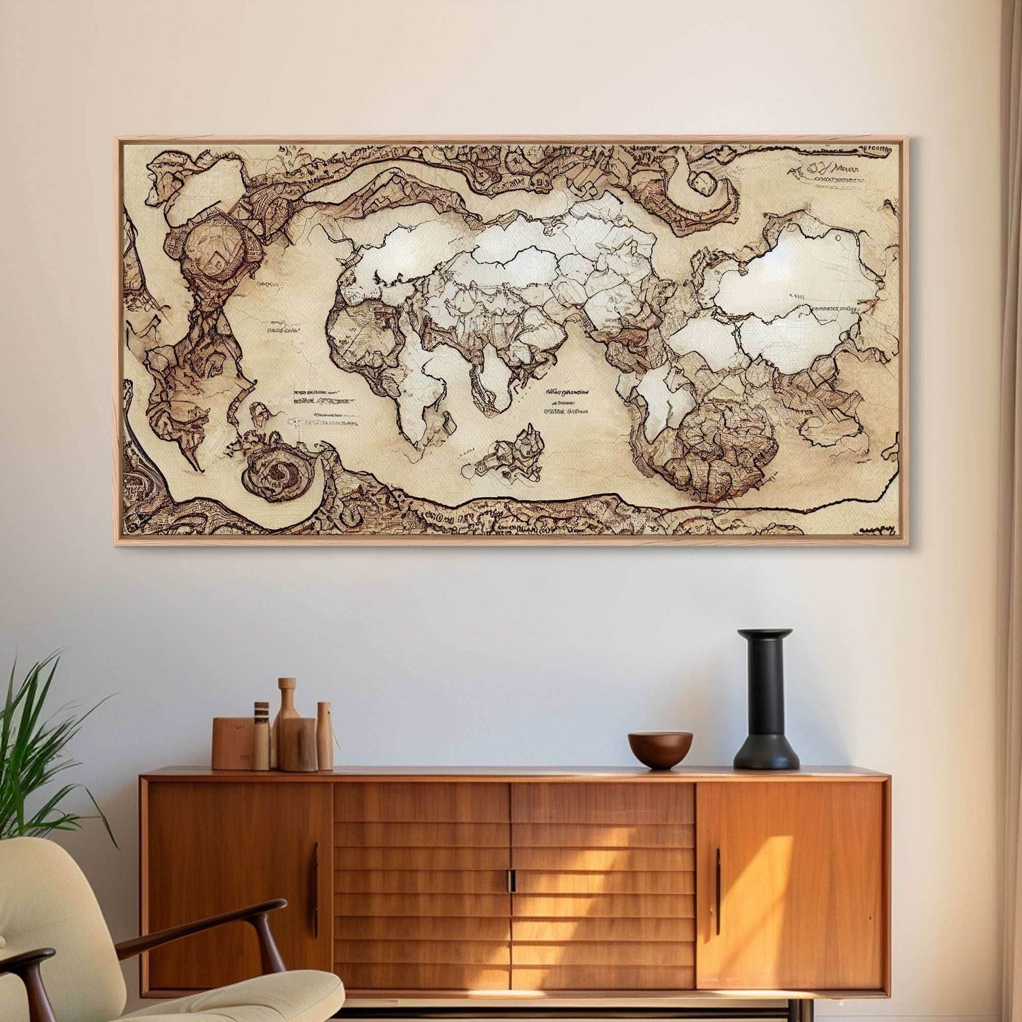 Abstract fantasy world map, canvas print, middle earth style, wall art for nerds like me - 10x20 Inches / Gallery Wrap Canvas - Ready To Hang