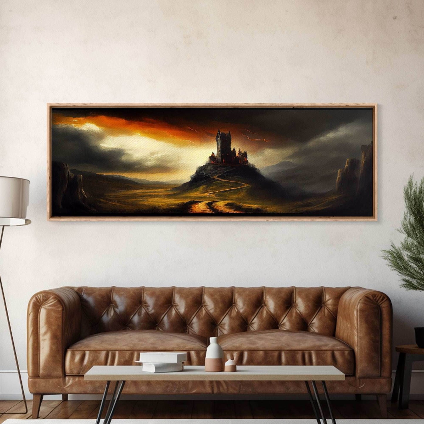 Panoramic Dark Fantasy Wall Art, Framed Canvas, Wood Frame Art, The Dark Castle Oil Painting Fantasy Decor, DND Art - 10x30 Inches / Gallery Wrap Canvas - Ready To Hang