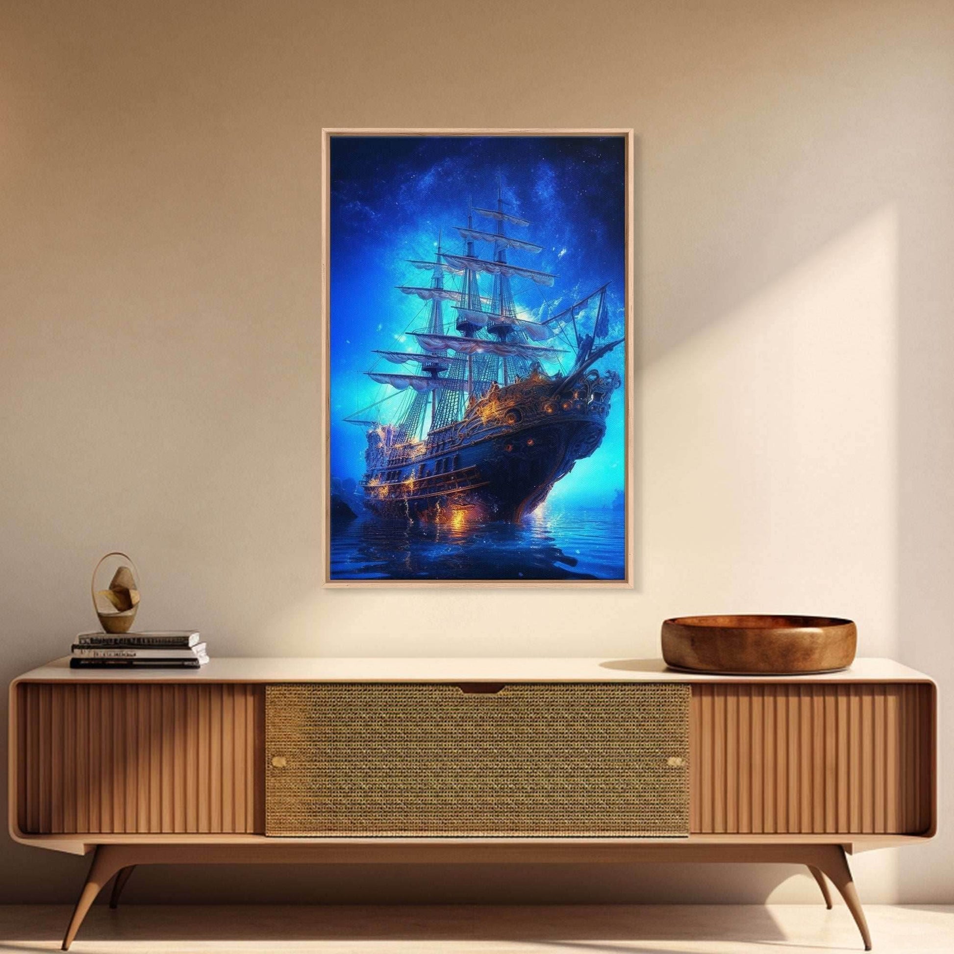 Haunted Pirate Ghost Ship Under The Night Sky, Framed Canvas Print, Fantasy Wall Art, Wall Decor, Pirate Wal Art, Gift For Him, Kid's Room - 8x12 Inches / Gallery Wrap Canvas - Ready To Hang