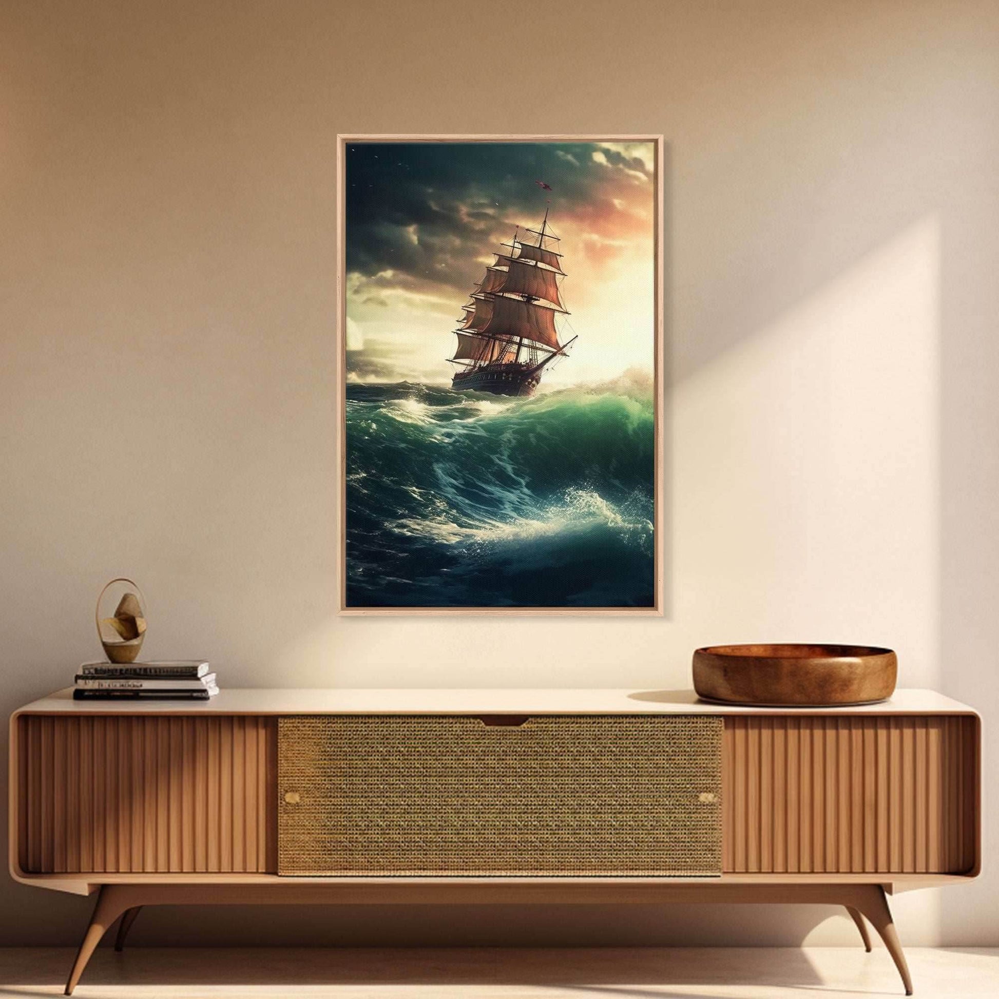 Haunted Pirate Ghost Ship On Rough Seas, Framed Canvas Print, Fantasy Wall Art, Wall Decor, Pirate Wal Art, Gift For Him, Kid's Room - 8x12 Inches / Gallery Wrap Canvas - Ready To Hang