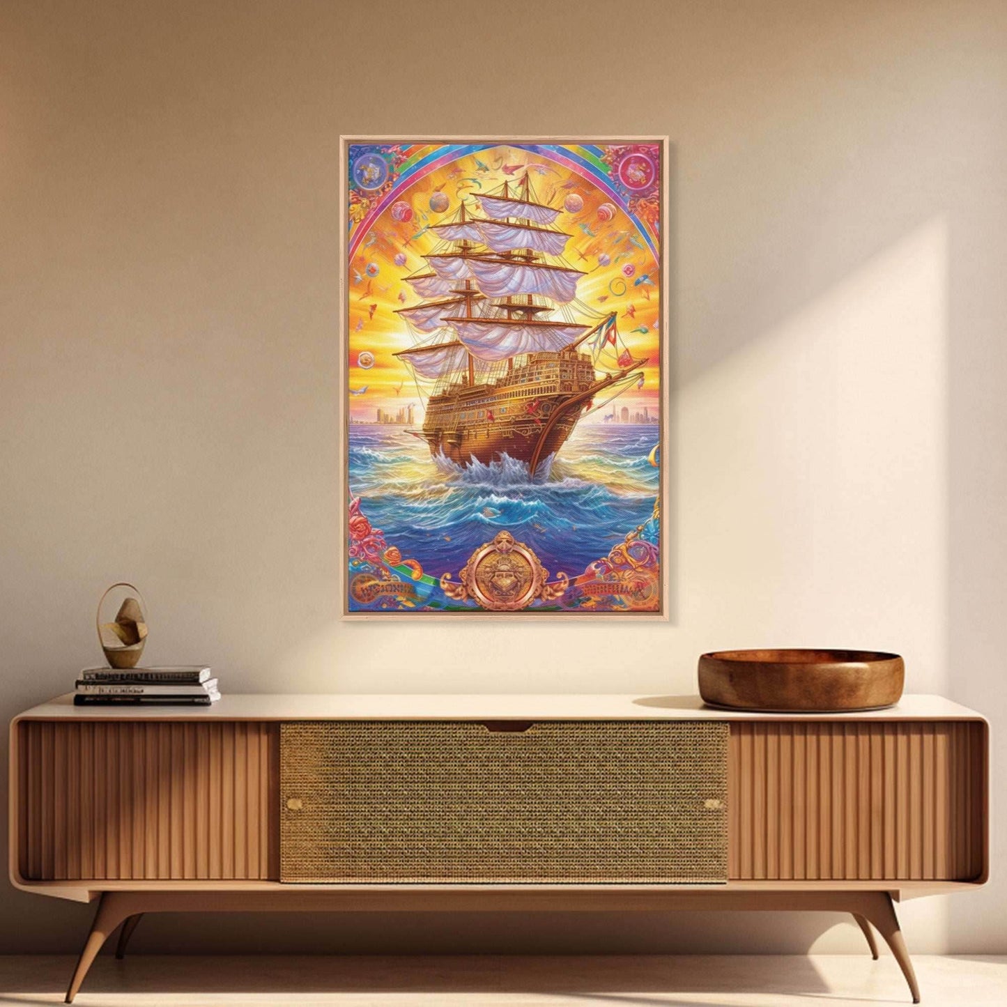 Filigree Pirate Ship Plaque Art, Framed Canvas Print, Fantasy Wall Art, Wall Decor, Pirate Wal Art, Gift For Him, Kid's Room - 8x12 Inches / Gallery Wrap Canvas - Ready To Hang